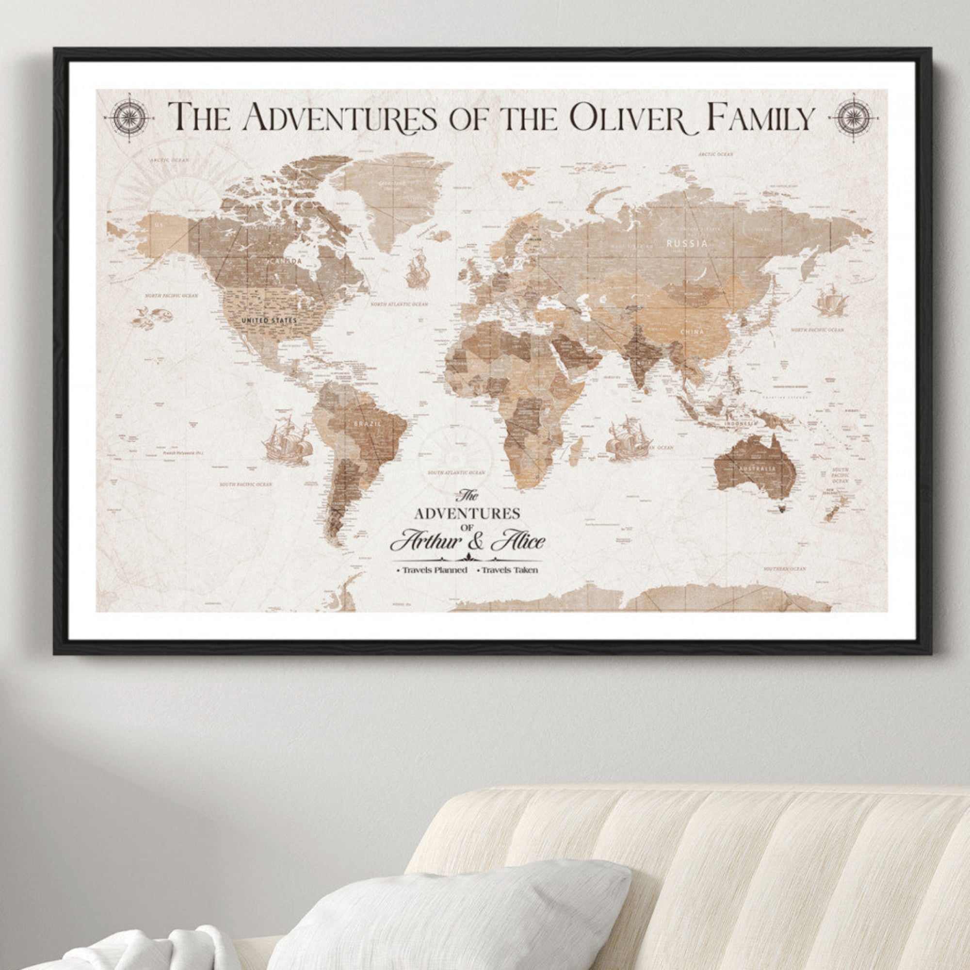 -Personalized Push Pin World Map Canvas – Custom Framed Travel Tracker Wall Art, Large Adventure Map with Pins for Home, Office