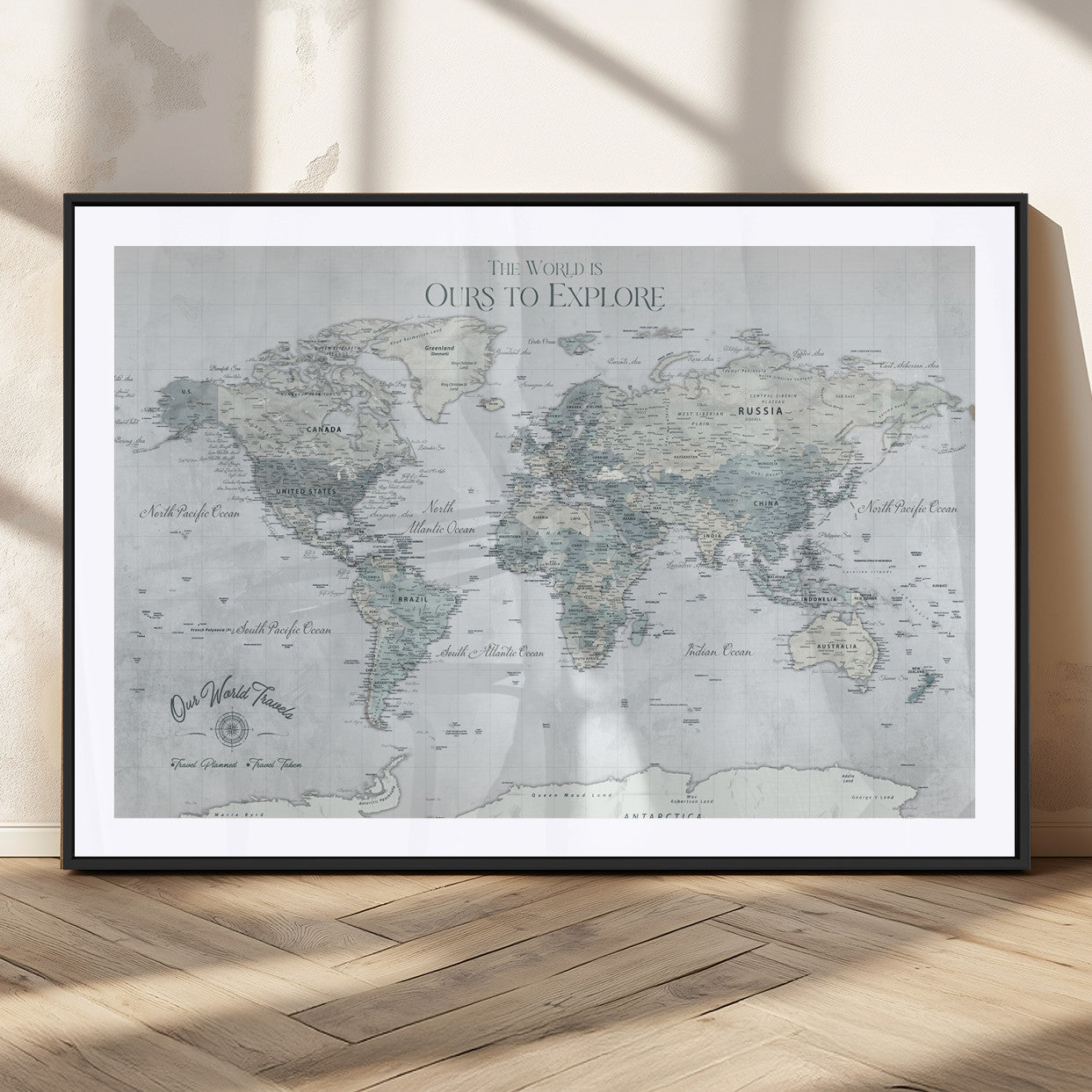 Rehber01-MGV-CV-36X24-Personalized Push Pin World Map Canvas Print – Custom Framed Travel Tracker Wall Art Large Map Artwork for Home, Office