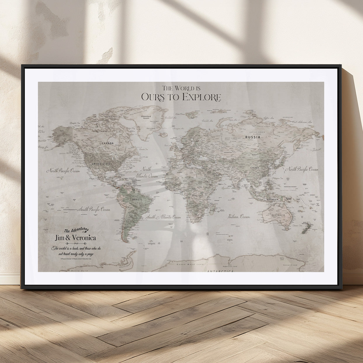 -Personalized Push Pin World Map Wall Art Canvas Print – Custom Framed Travel Tracker Gift for Couples or Family for home, office