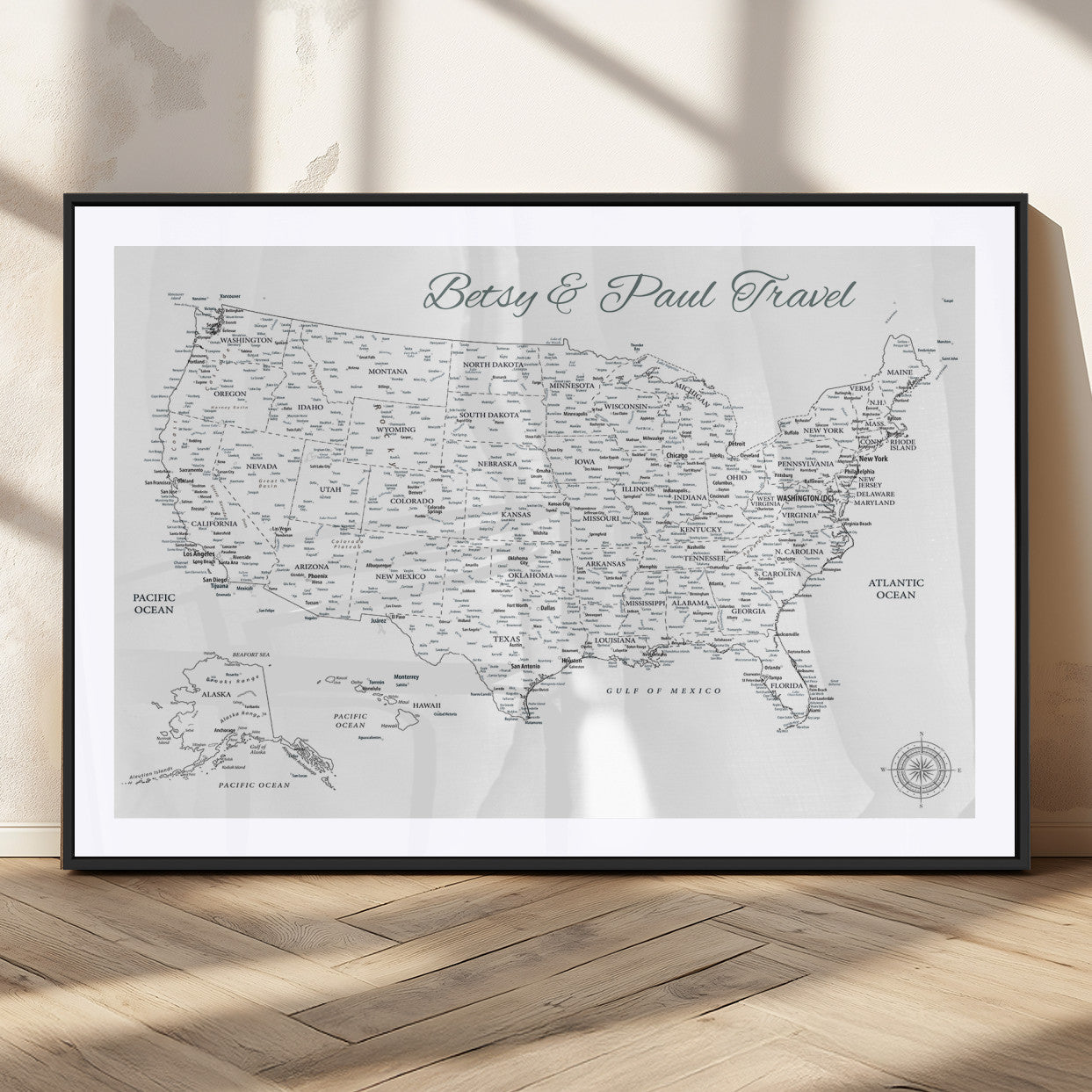 77805491-MGC-FP-36x24_Black-Personalized USA Map Wall Art Canvas Print – Custom Push Pin Travel American Map for Couples, Families, or Office Decor