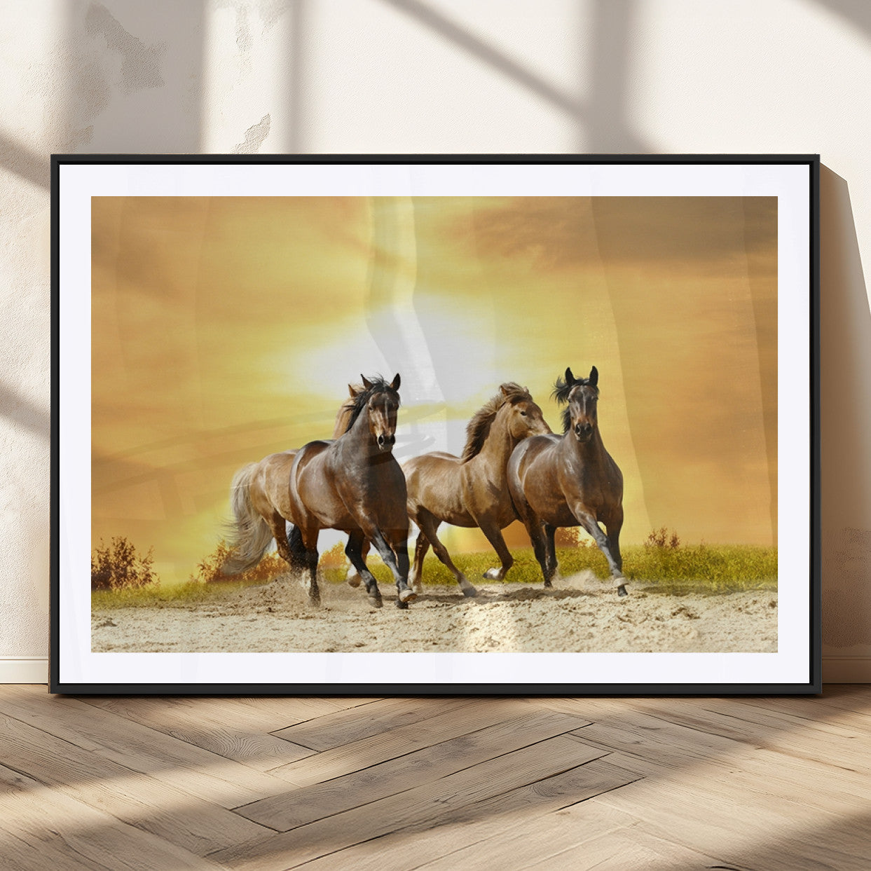 44763-MGV-CV-36X24-Wild Horses Wall Art Canvas Print – Framed Galloping Herd Animal Artwork for Home, Office, Living Room, Guest Room