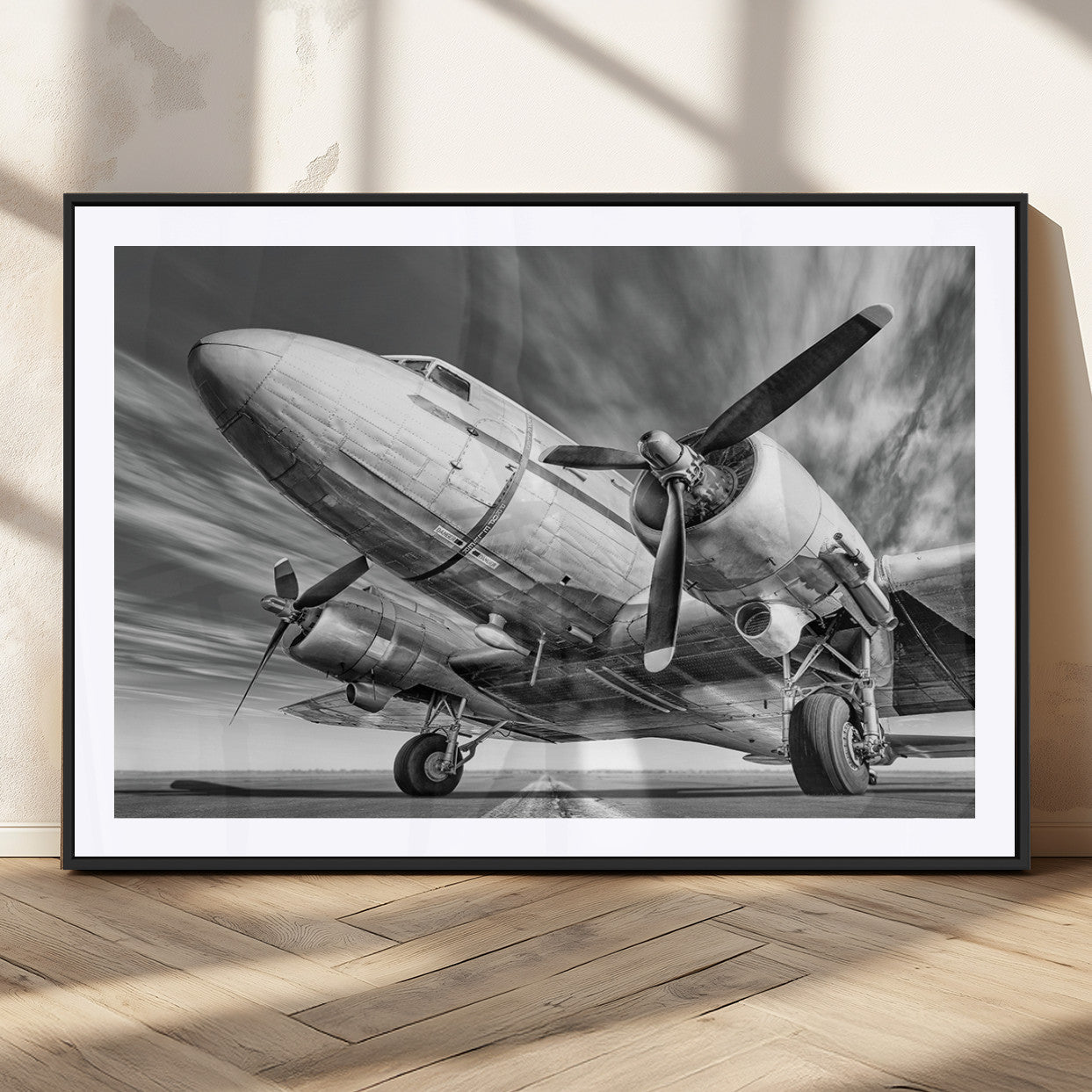 82744-MGC-FP-36x24_Black-Vintage Airplane on Runway Canvas Print