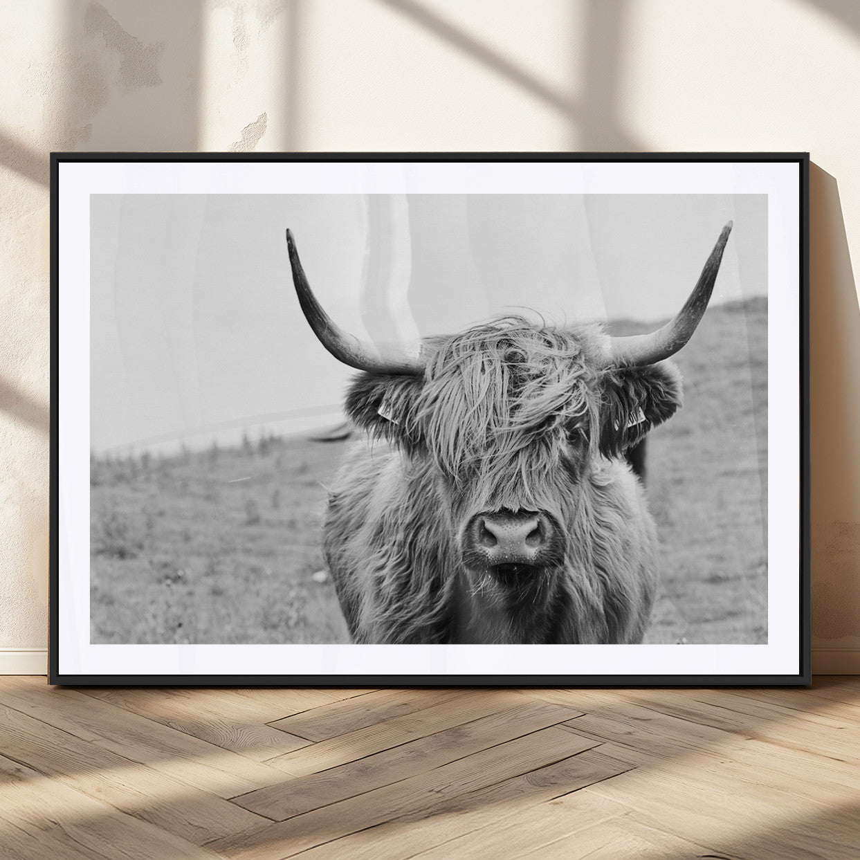 -Newfoundland Cow Art Wall Art, Black White Cow Art Wall Art Canvas Print
