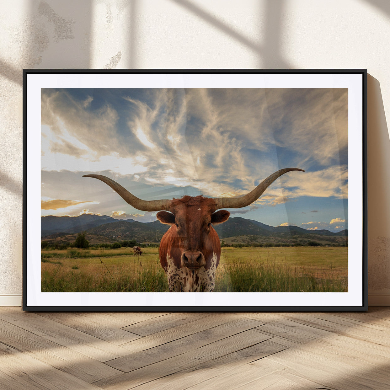 55416-MGC-FP-36x24_Black-Texas Longhorn Canvas Wall Art – Majestic Triptych Animal Print – Rustic Western Decor for Living