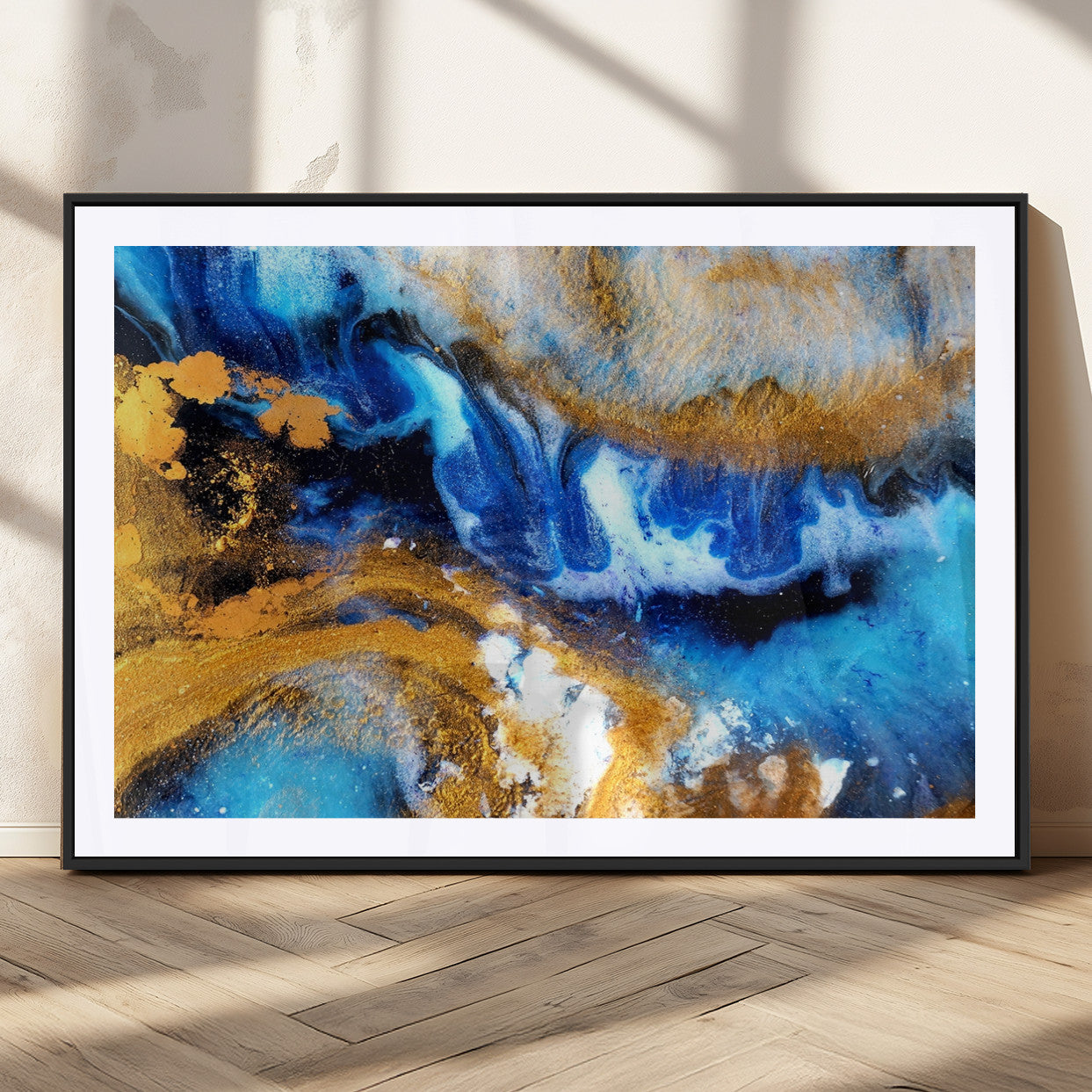 42100-MGV-CV-36X24-Blue Orange Marble Fluid Effect Canvas Wall Art Print
