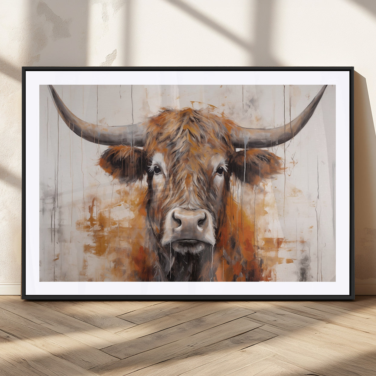 48622-MGC-FP-36x24_Black-Vintage Scottish Highland Cow Cattle Art, Scottish Highland Cow Wall Art Print, Farmhouse Wall Art