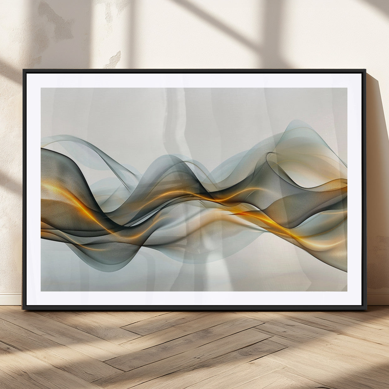 ES1001-MGC-FP-36x24_Black-Abstract Wave Canvas Wall Art – Fluid Contemporary Elegance in Motion – Ready to Hang