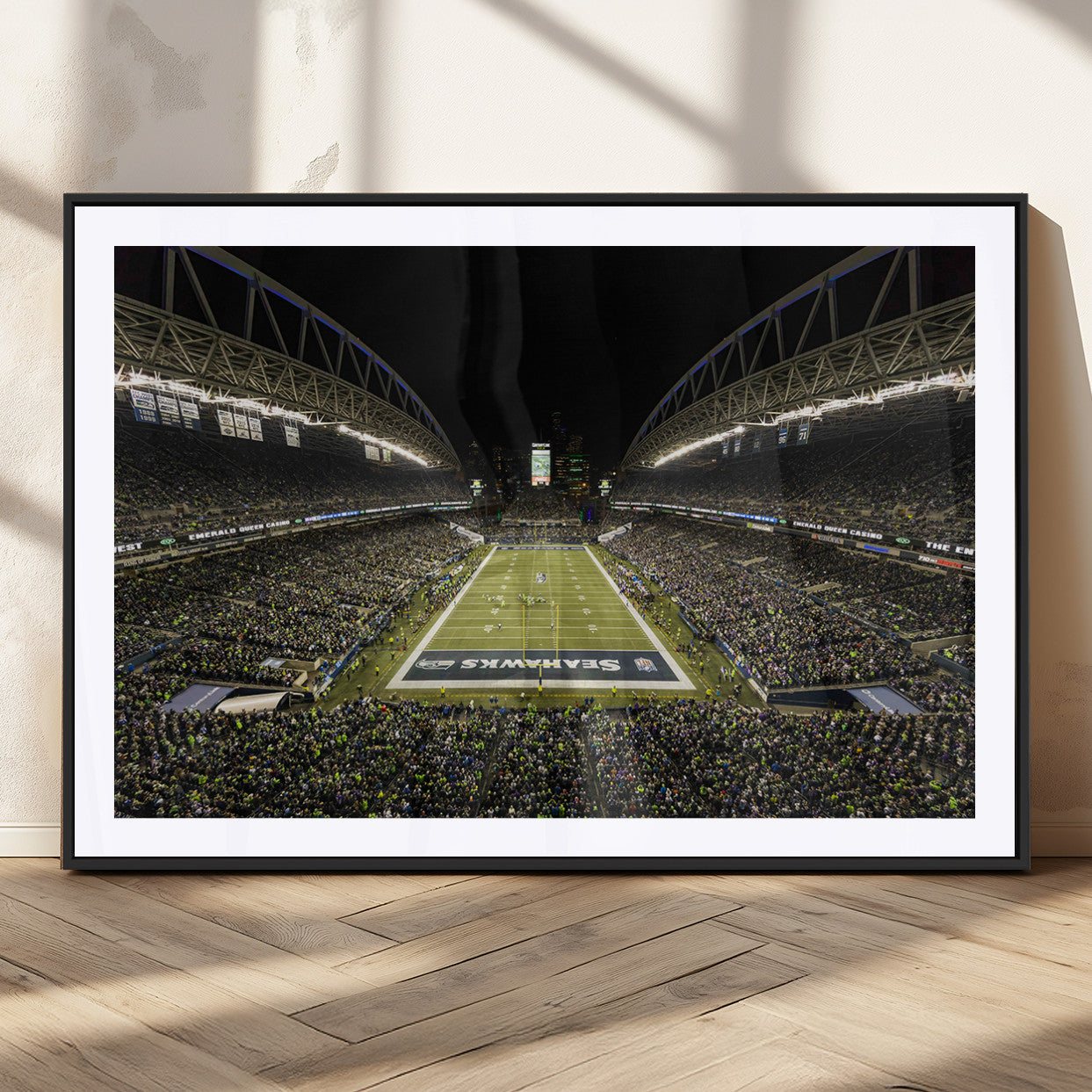 81900-MGC-FP-36x24_Black-Seattle Seahawks Football Team Print Wall Art - Seattle Century Link Field Stadium Wall Art Canvas