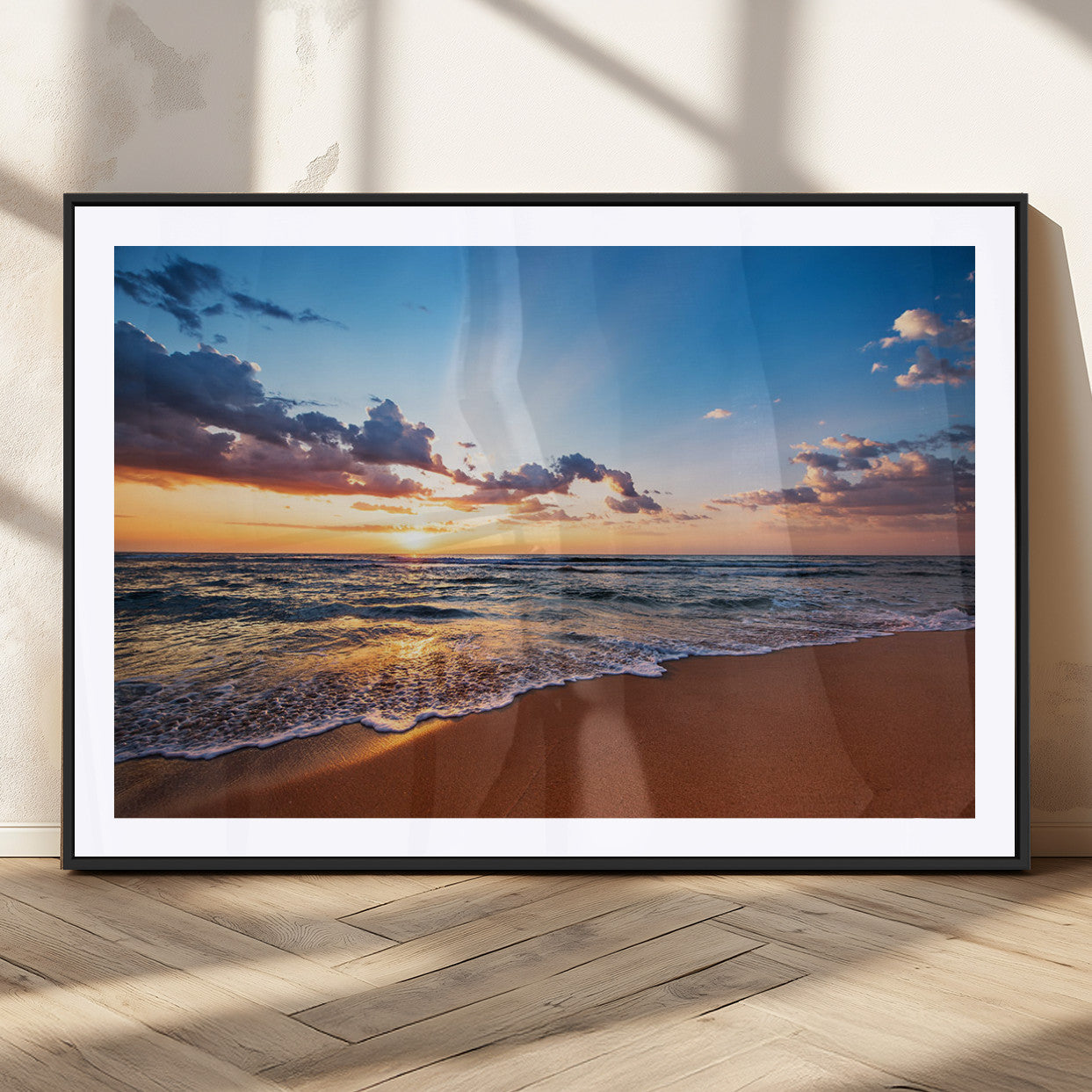 68915-MGC-FP-36x24_Black-Golden Hour Beach Sunset Wall Art | Canvas Print | Ready to Hang | Coastal Wall Art for Living Room