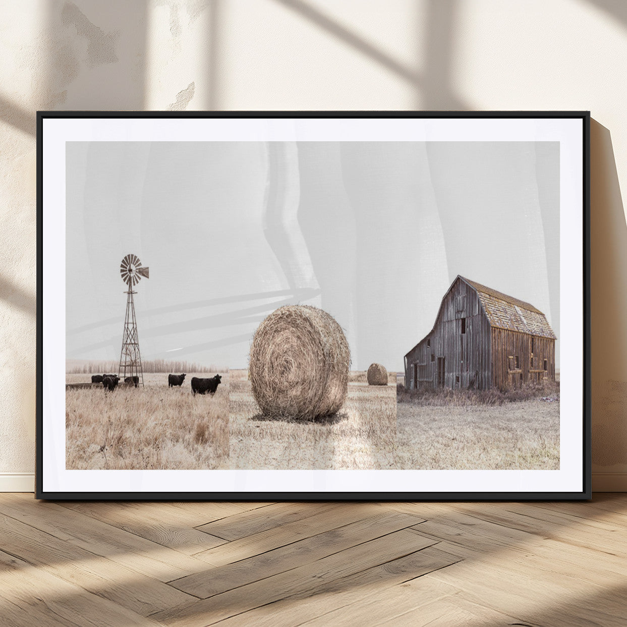 30918-MGC-FP-36x24_Black-Rustic Farmhouse Wall Art Set of 3 – Country Barn and Wheat Field | Farm Prints for Country Home and
