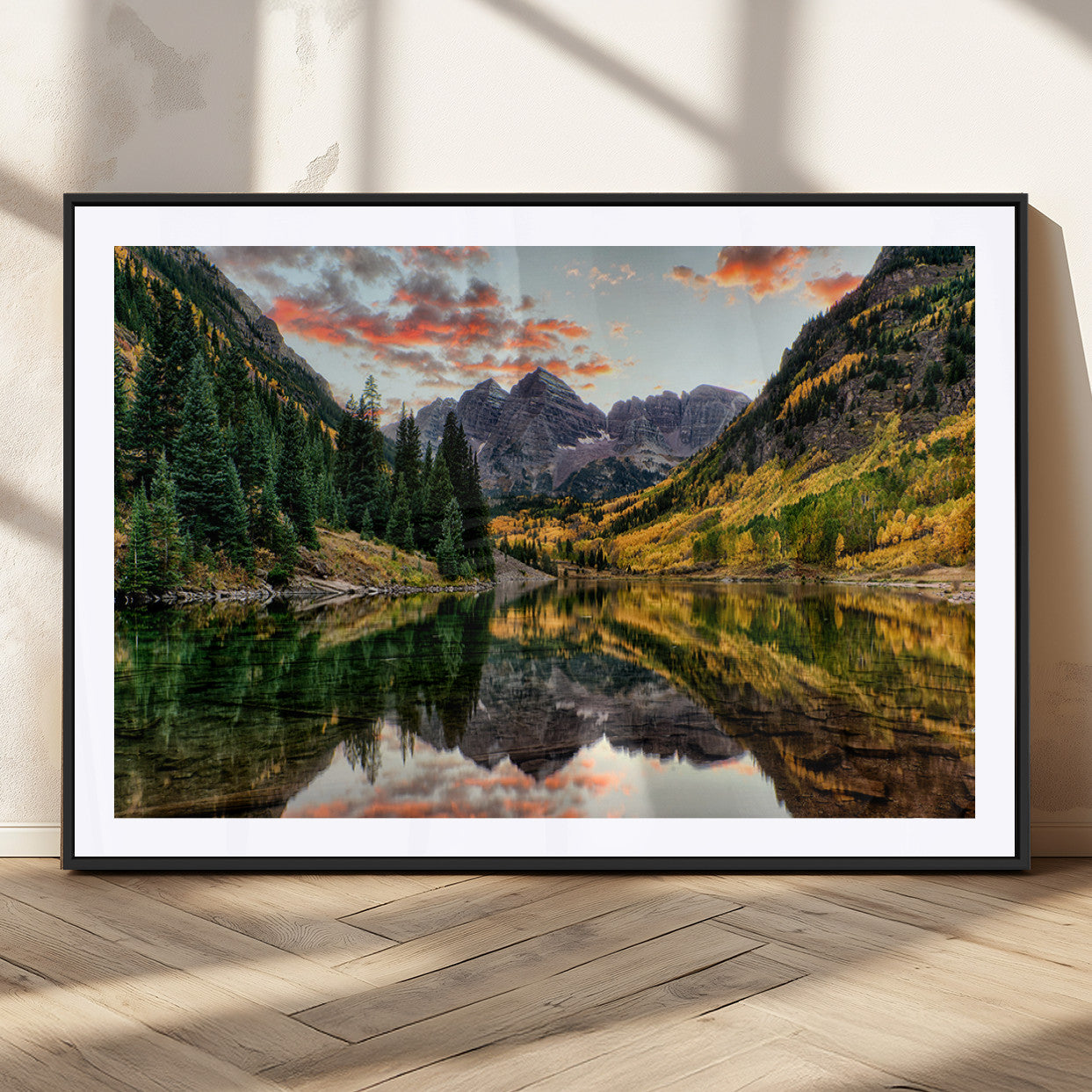 14376-MGC-FP-36x24_Black-Maroon Bells Wall Art - Scenic Canvas Print of Maroon Bells in Autumn for Elegant Home or Office