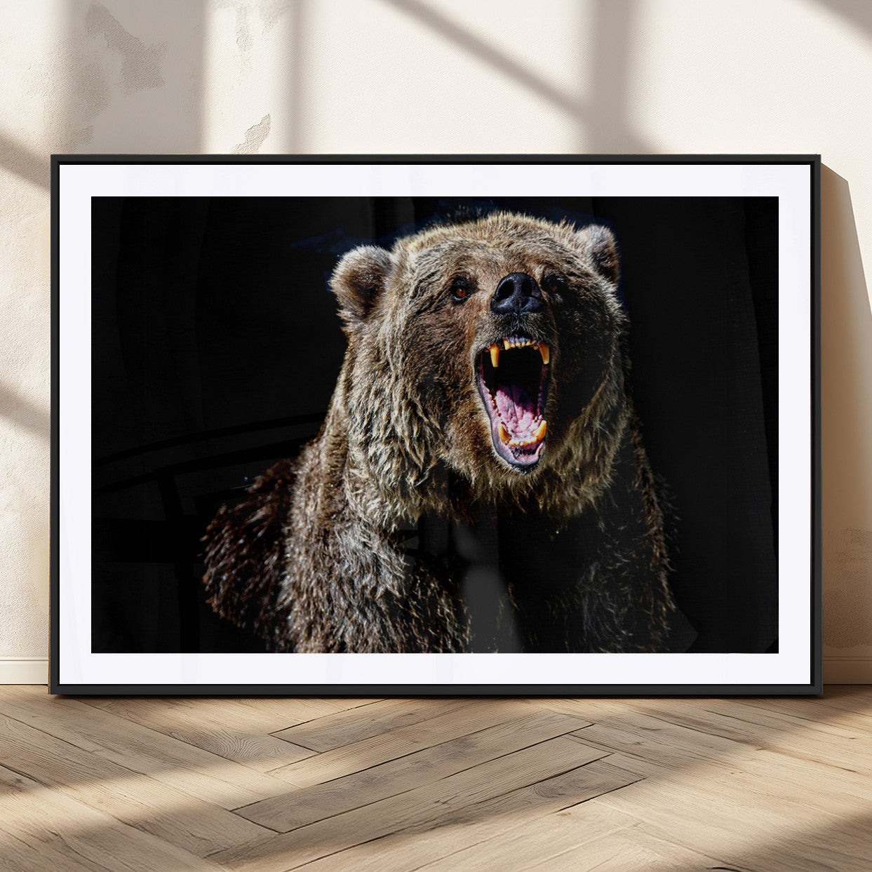17625-MGC-FP-36x24_Black-Grizzly Bear Canvas Print | Wildlife Wall Art for Cabin Decor | Ready to Hang Framed