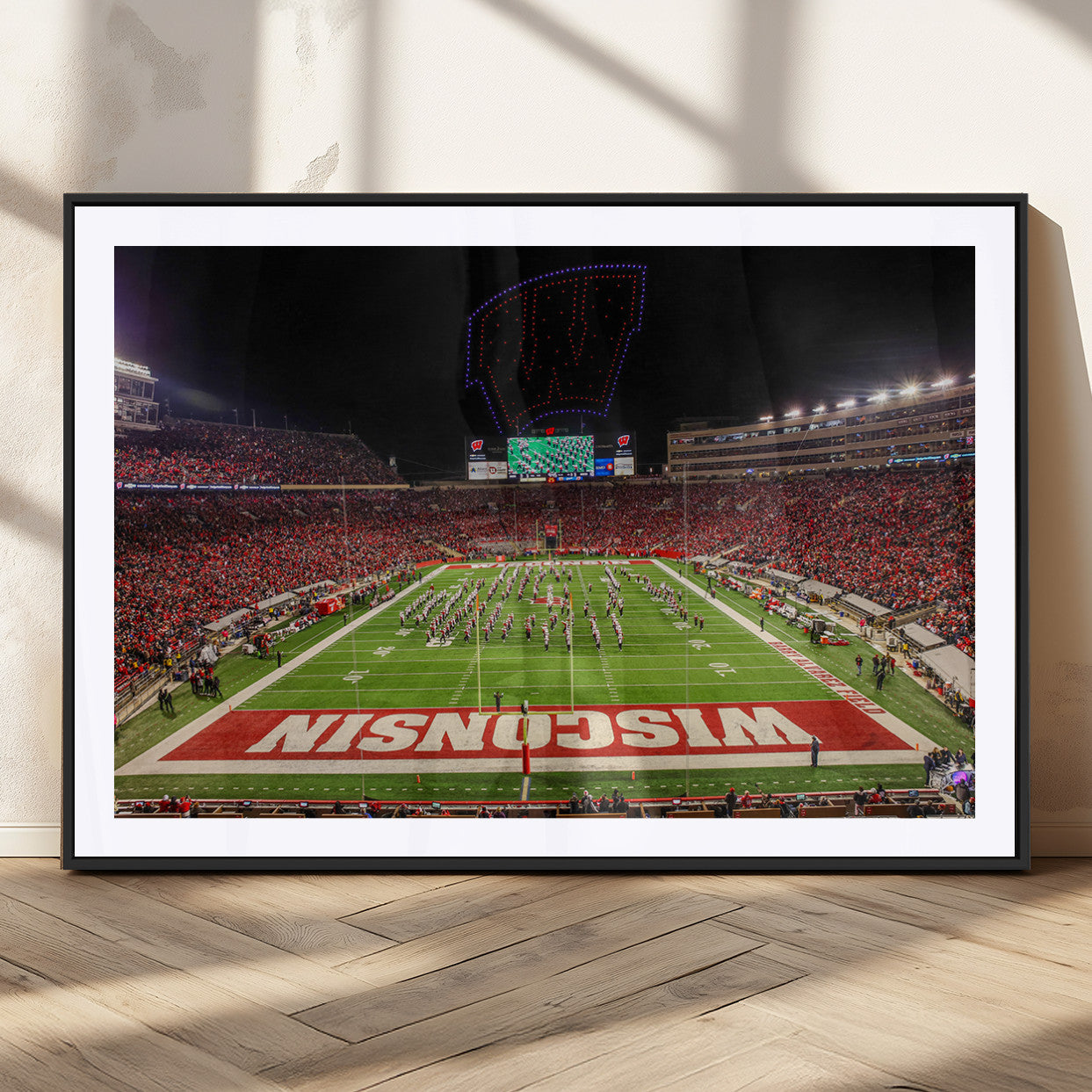 34125-MGC-FP-36x24_Black-Wisconsin Badgers Football Team Print Canvas- Madison Camp Randall Stadium Wall Art Canvas Print
