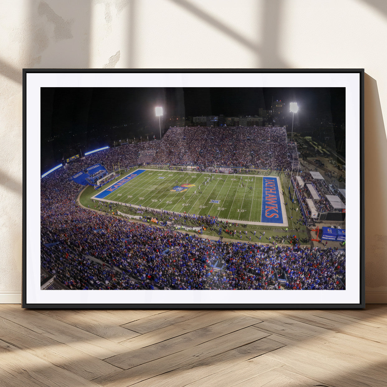 69760-MGC-FP-36x24_Black-University of Kansas Jayhawks Football Team Print - Lawrence Kansas Memorial Stadium Wall Art Canvas
