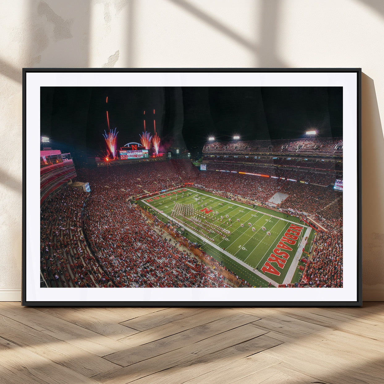 51773-MGC-FP-36x24_Black-University of Nebraska Cornhuskers Football Team Print - Lincoln Memorial Stadium Wall Art Canvas