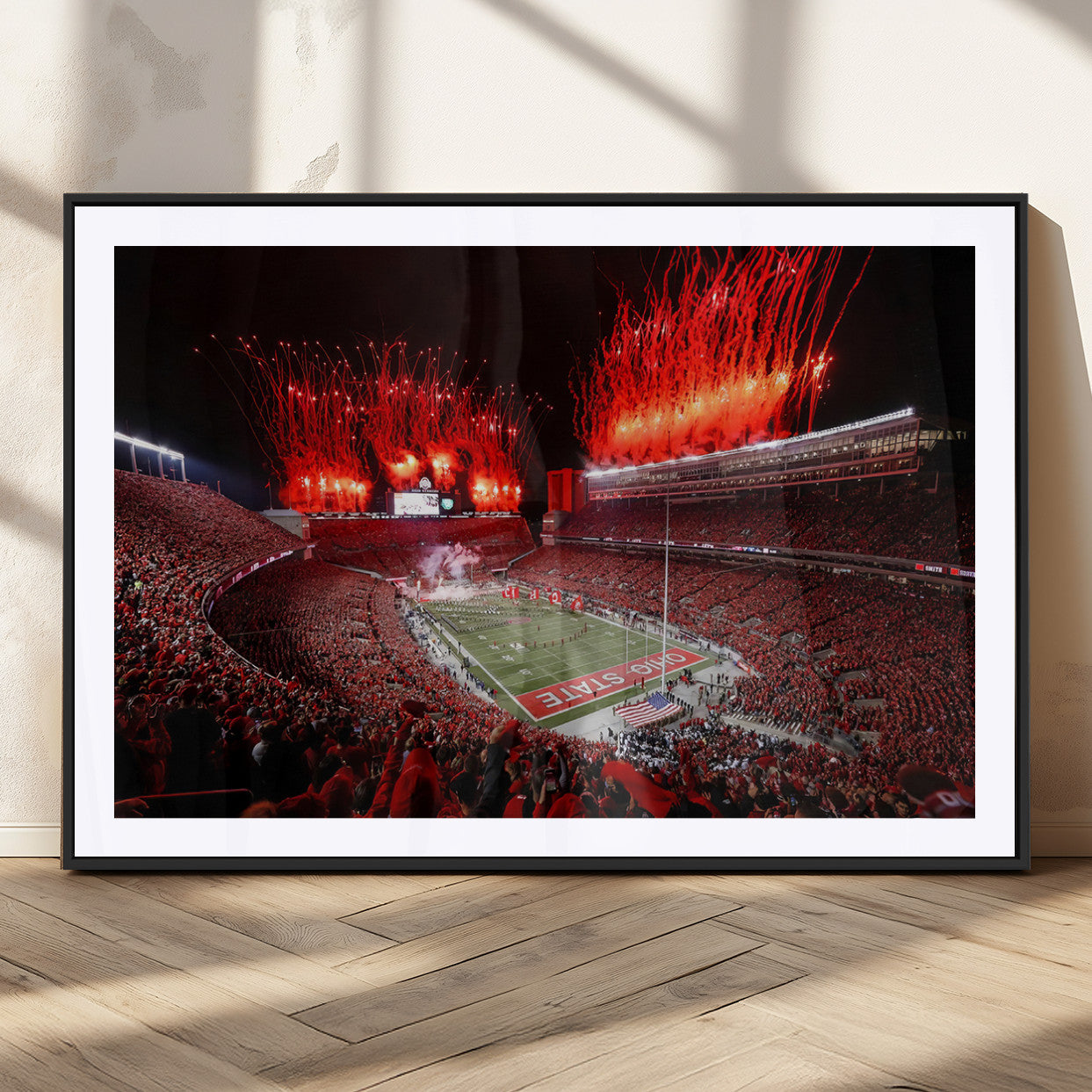 56909-MGC-FP-36x24_Black-Ohio State University Buckeyes Football Team Print - Columbus Ohio Stadium Wall Art Canvas Print