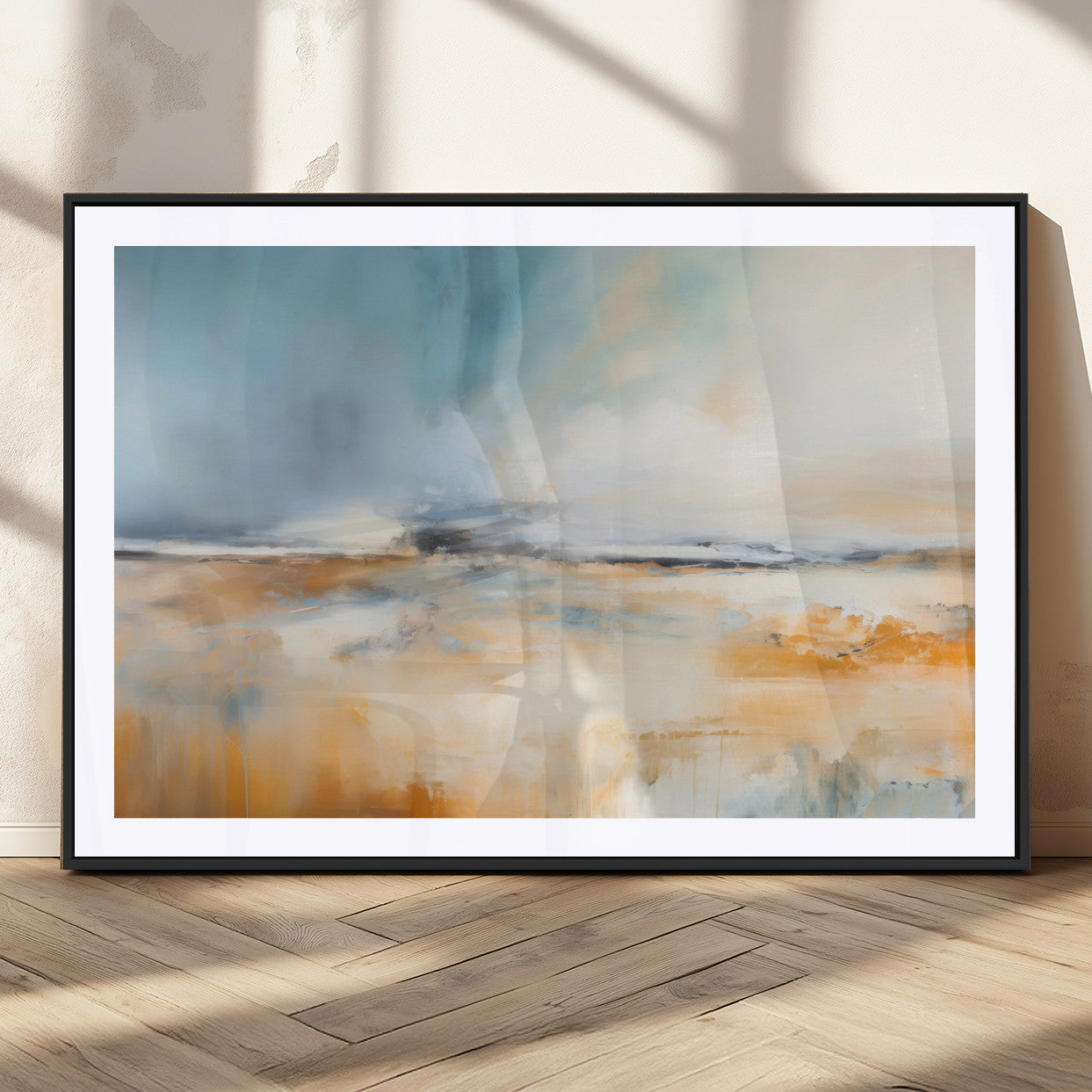 guzelmis-sharpen-MGC-FP-36x24_Black-Abstract Landscape Wall Art Canvas Print - Warm Tones of Orange and Blue, Modern Framed Art for Home