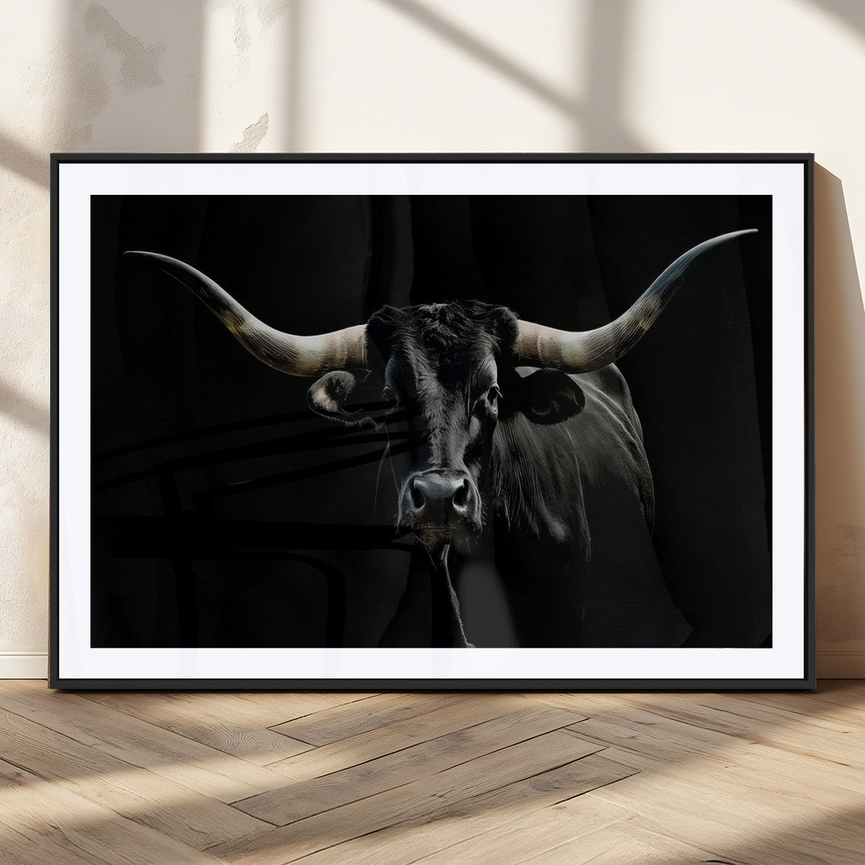 20679-MGC-FP-36x24_Black-Texas Black Longhorn Bull Wall Art Canvas Print - Western Texas Cattle Rustic Decor Print - Longhorn