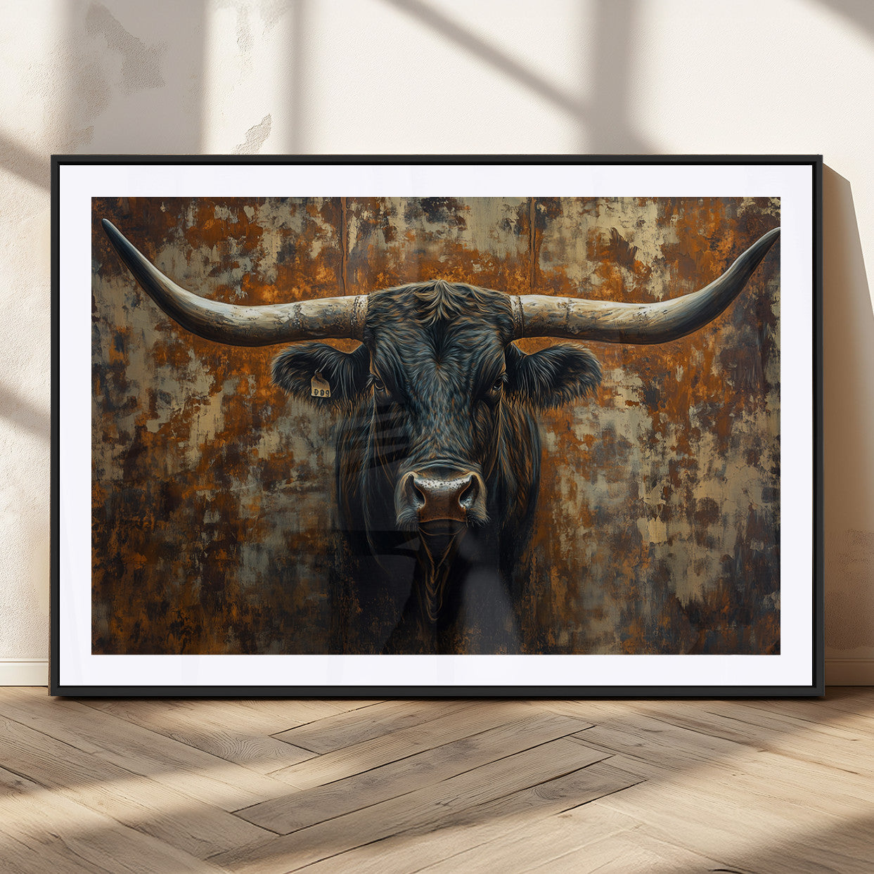 -Longhorn Texas Cow Bull Wall Art | Rustic Farmhouse Canvas Print | Ready to Hang Barn Decor for