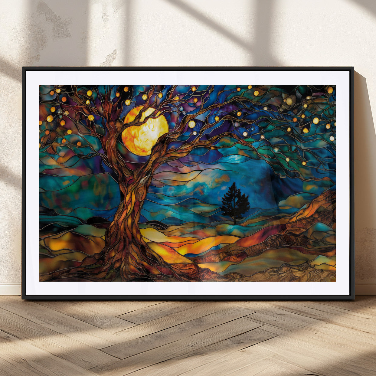 18319-MGC-FP-36x24_Black-Tree of Life Wall Art - Yggdrasil Tree of Life Canvas Print - Vibrant Moonlit Tree Wall Art, Tree