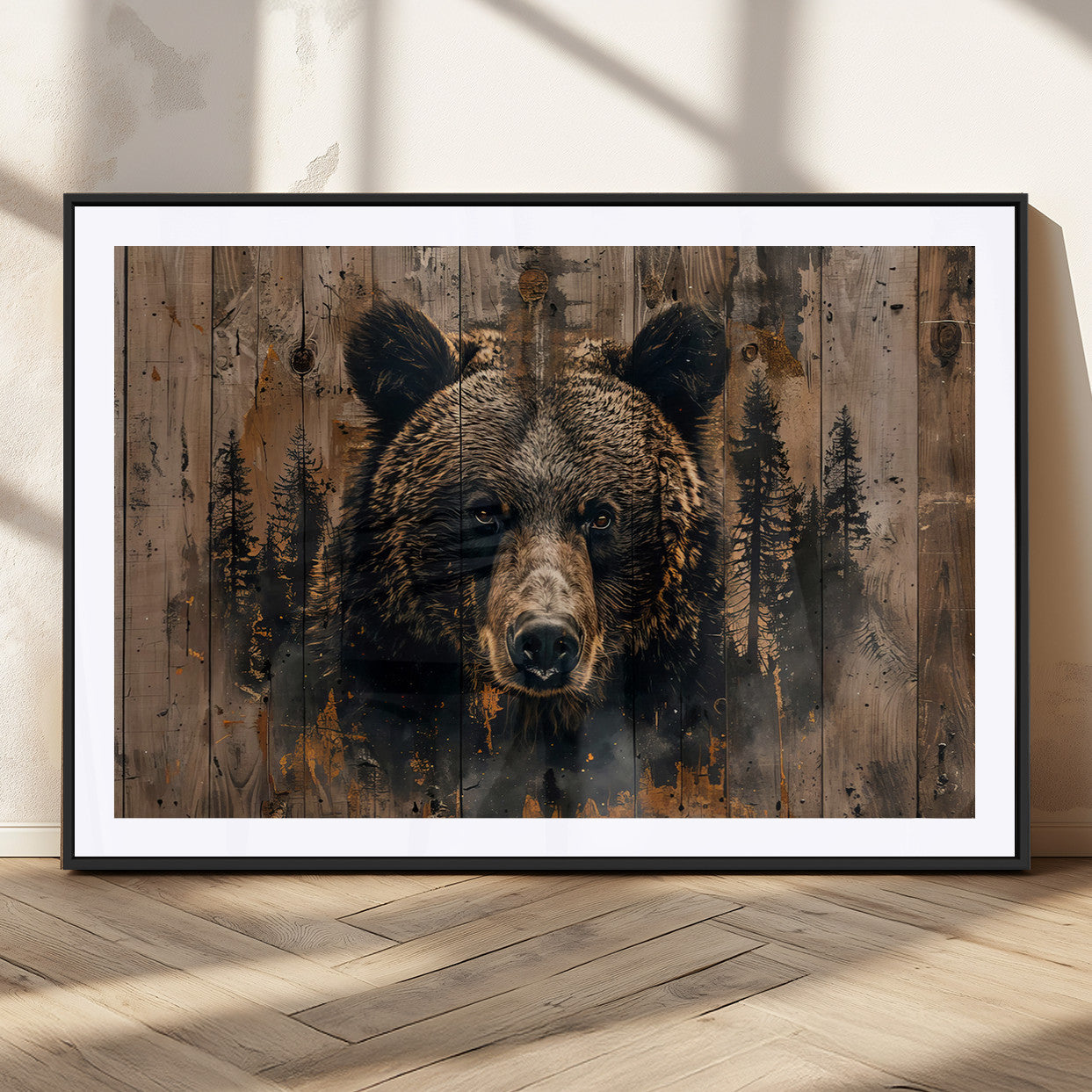 76998-MGC-FP-36x24_Black-Rustic Grizzly 399 Wall Art | Triptych Canvas Print | Rustic Cabin Wall Decor | Perfect for