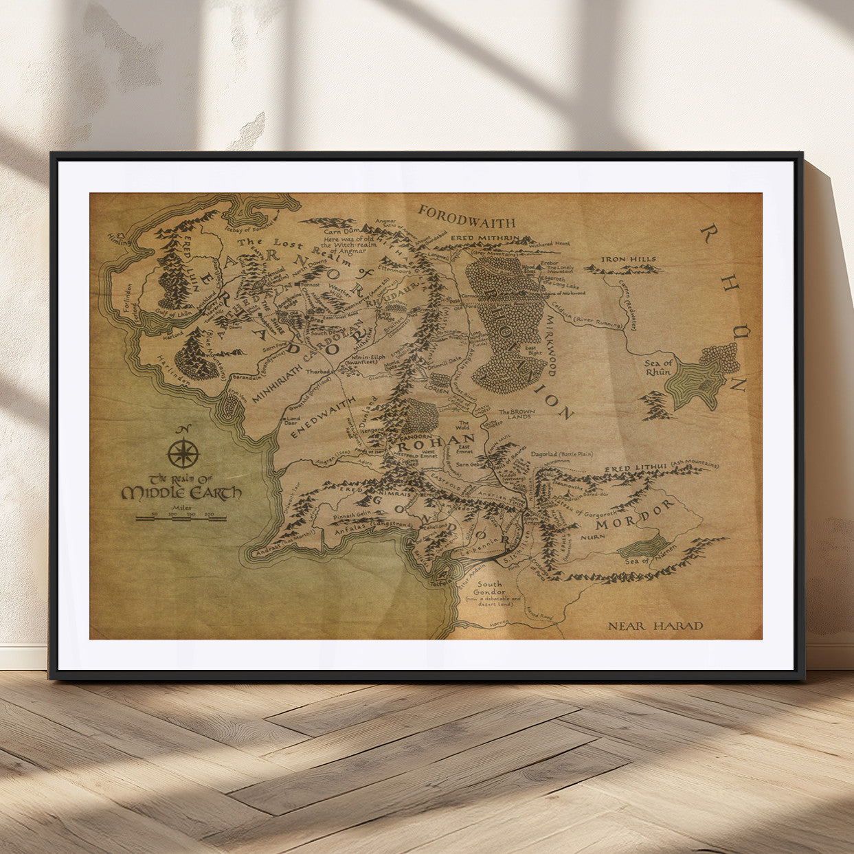 65656565-MGC-FP-36x24_Black-Middle Earth Map Canvas Wall Art – Vintage Fantasy Map Print, Decor for Home Library or Office