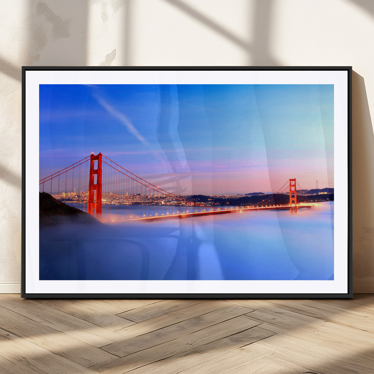 MGC-FP-36x24 - Golden Gate Bridge Wall Art Print, San Francisco Sunset Canvas Wall Art, Cityscape Canvas Print for