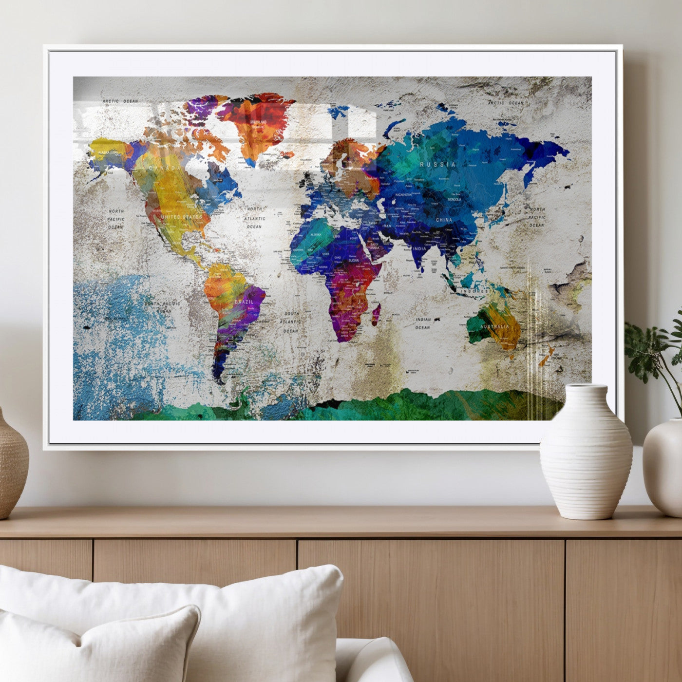 89870-MGV-CV-36X24-Push Pin World Map Canvas Print – Framed Travel Map Wall Art for Couples, Anniversary Gift, Modern Home or Office Decor