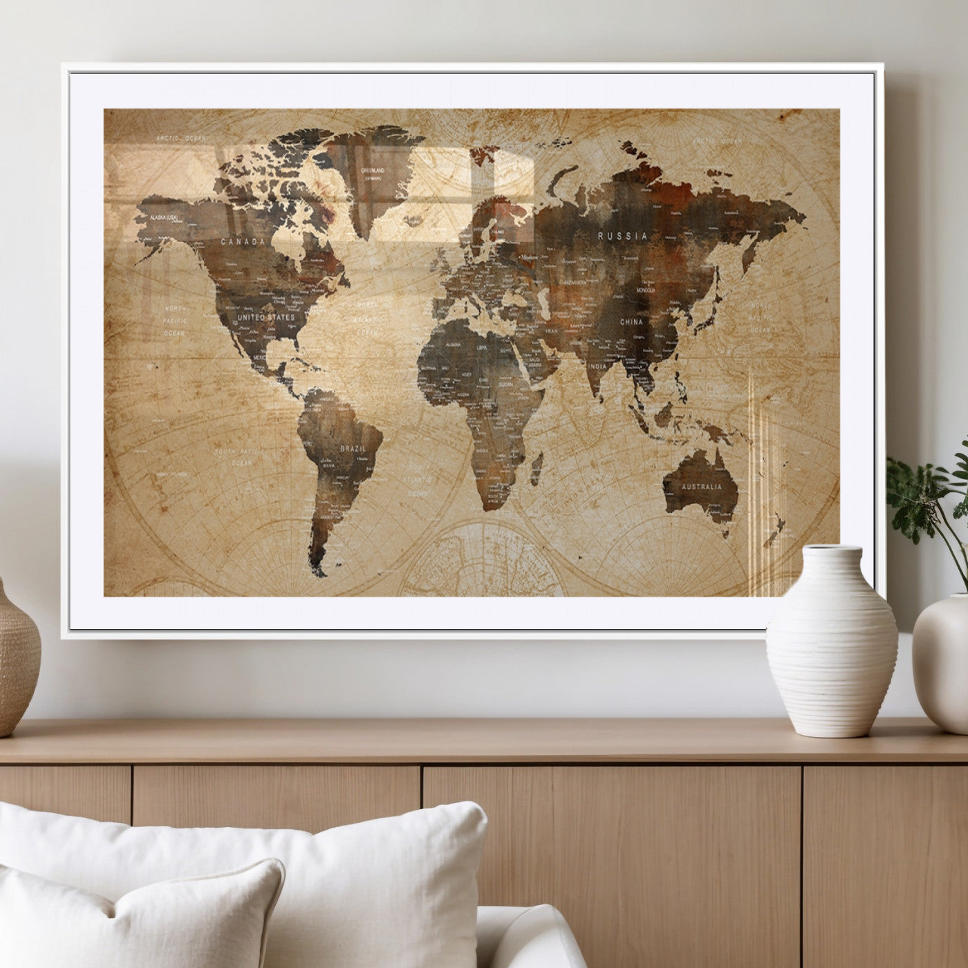 13813-MGV-CV-36X24-Push Pin World Map Canvas Print – Framed Travel Tracker Wall Art for Couples, Perfect Anniversary Gift and Home Decor