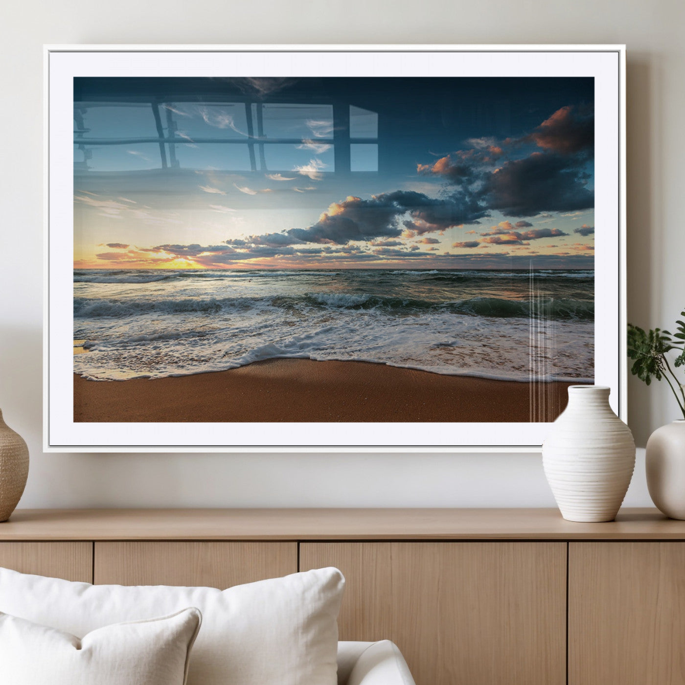 -Ocean Beach Wall Art Canvas Print Sunset Artwork Print Coastal Wall Art