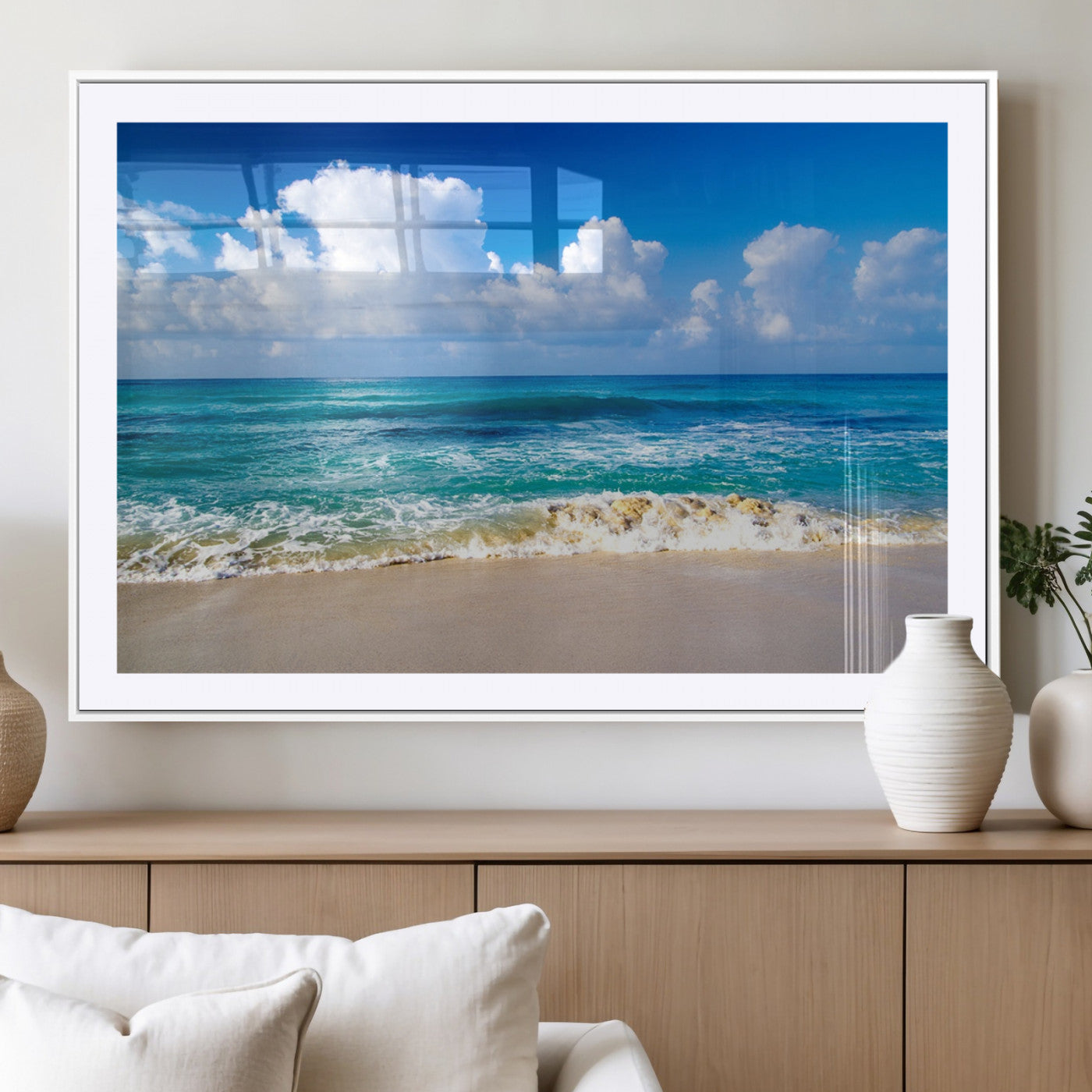60364-MGV-CV-36X24-Tropical Beach 3-Panel Canvas Wall Art – Serene Ocean Waves and Blue Sky Wall Art Print