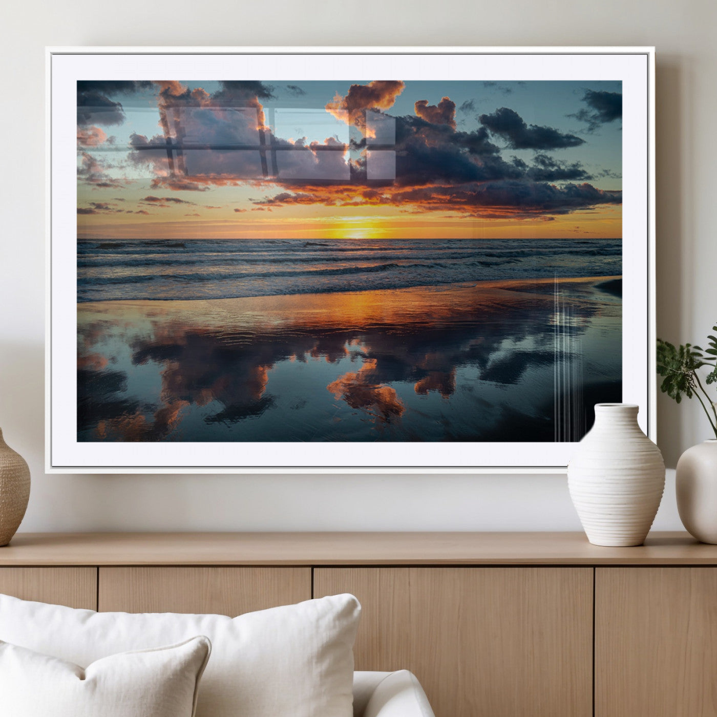 -Beach Sunset Print - Stunning Ocean Canvas Artwork with Sunset Reflection Design for Elegant Home or