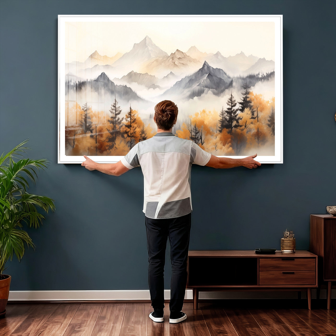 70049-MGV-CV-36X24 - Abstract Mountain Wall Art | Misty Mountain Forest and Mountains Canvas Print for Living Room,