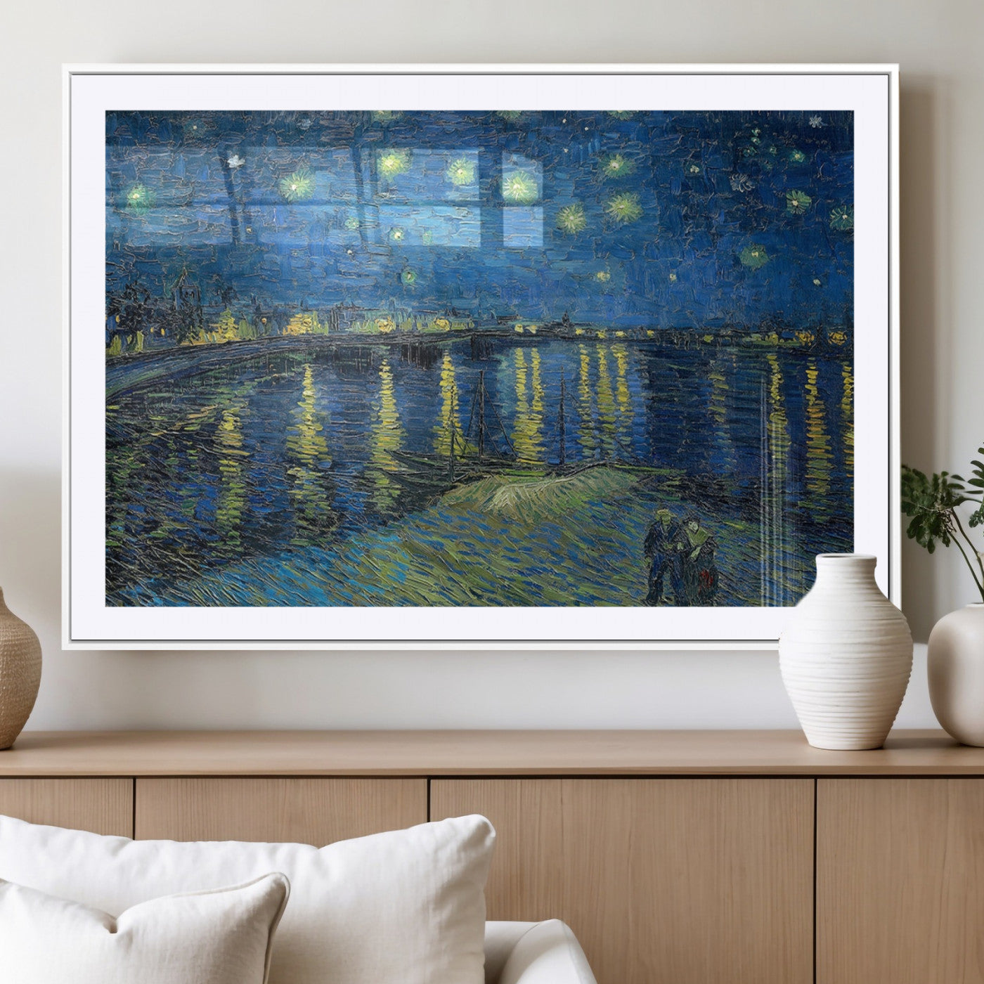94605-MGV-CV-36X24-Vincent van Gogh Starry Night over the Rhone Abstract Wall Art Canvas, Starry Night Canvas Print