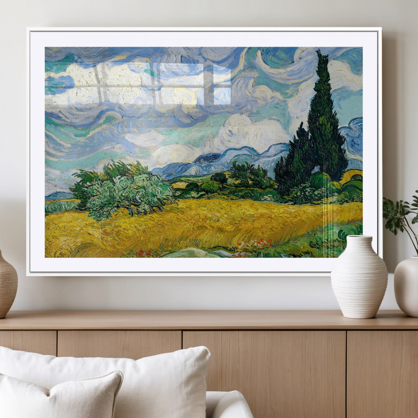 97252-MGV-CV-36X24-Wheatfield With Cypresses By Van Gogh Painting Wall Art Canvas, Wheatfield With Cypresses Canvas