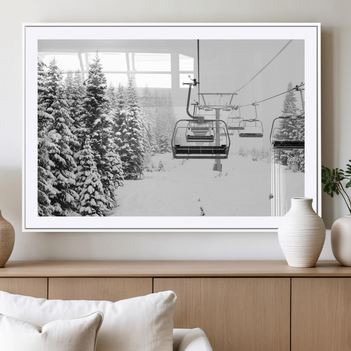 70609-MGV-CV-36X24 - Ski Wall Art - Ski Lift Wall Art Canvas Print Snow Covered Spruce Trees Winter Wall Art Ski Skier