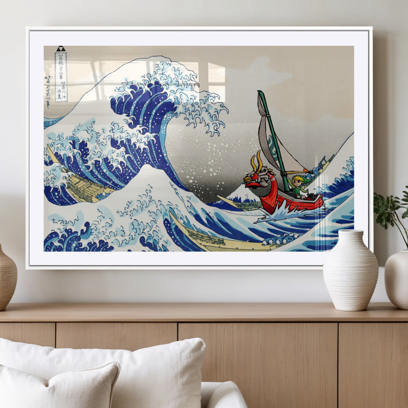 19450-MGV-CV-36X24-Katsushika Hokusai Kanagawa Giant Wave Wall Art Canvas Print | Iconic Japanese Art for Living Room