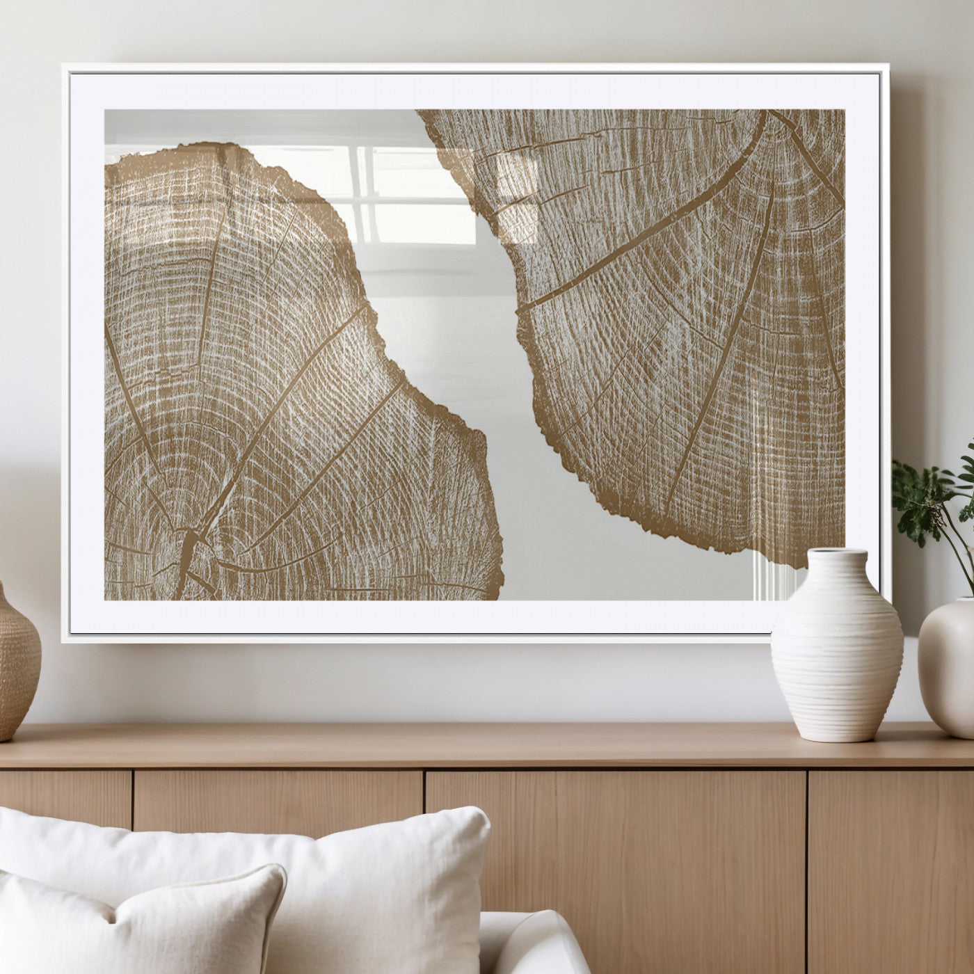 99692-MGC-FP-36x24_White-Rustic Brown Tree Ring Wall Art Canvas Print – Framed and Ready to Hang – Elegant Nature-Inspired