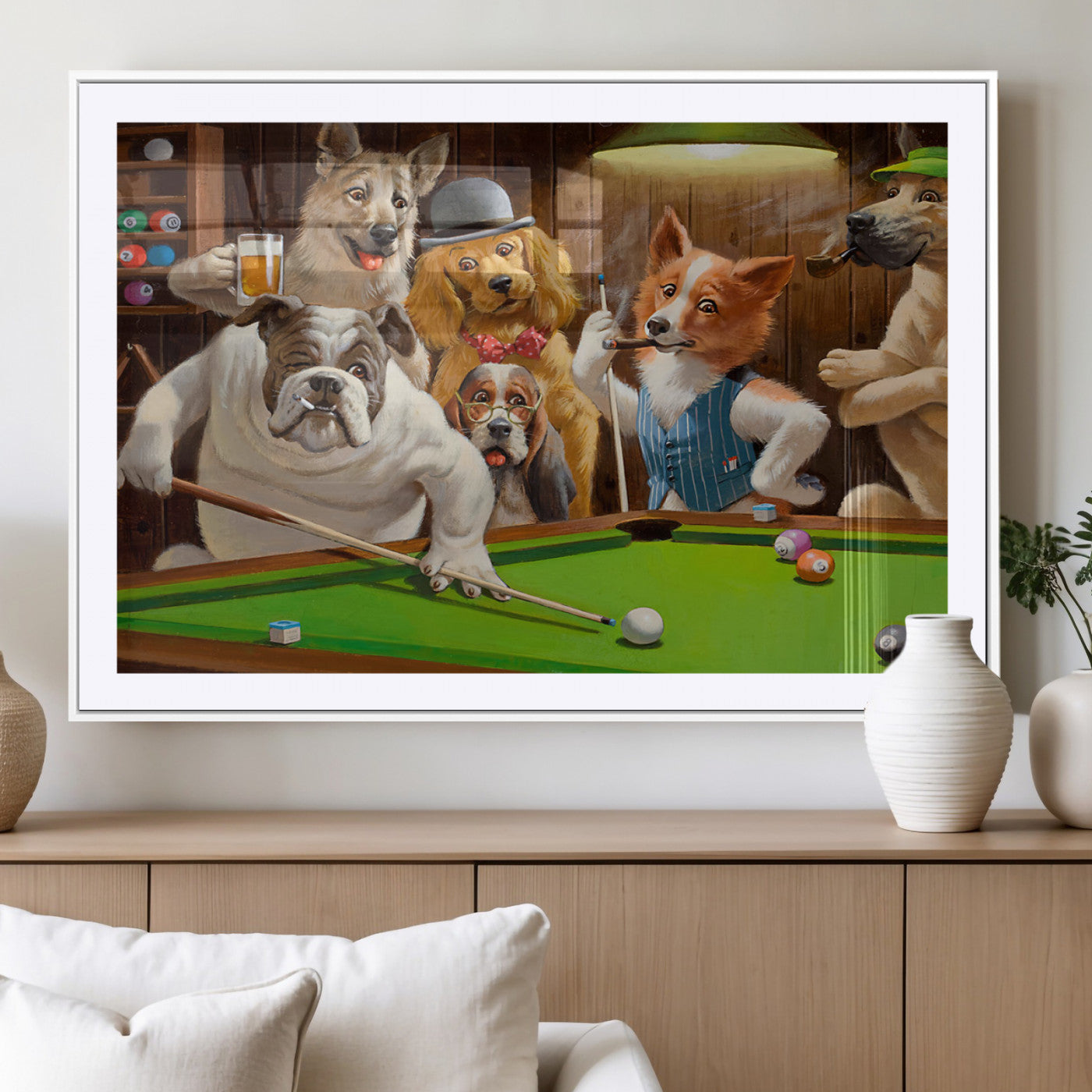 34228-MGC-FP-36x24_White-Dogs Playing Pool Canvas Wall Art Funny Gifts Dog Print