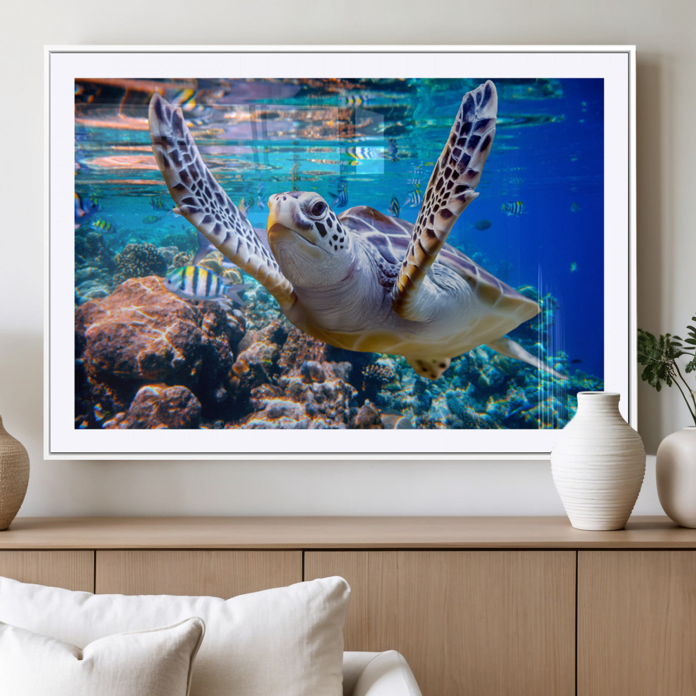12683-MGV-CV-36X24-Underwater Sea Turtle Wall Art Canvas Print – Vibrant Ocean Coral Reef Décor, Ready to Hang