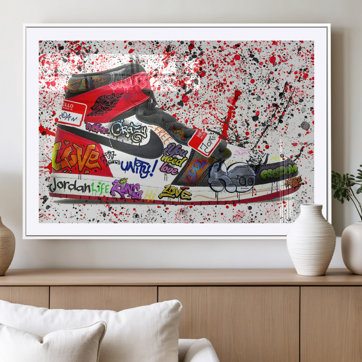 38836-MGV-CV-36X24 - Jordan Shoes Graffiti Wall Art Canvas Print- Jordan Graffiti Canvas Wall Art - Framed Perfect for