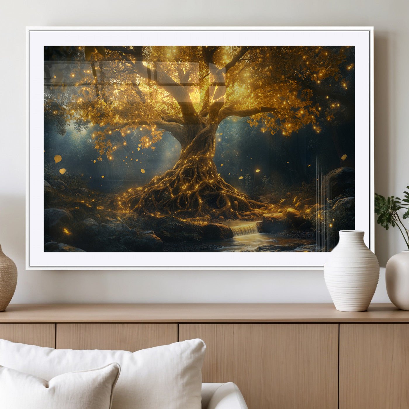 92739-MGV-CV-36X24-Golden Tree of Life Canvas Wall Art Print - Majestic Glowing Tree Wall Art Print