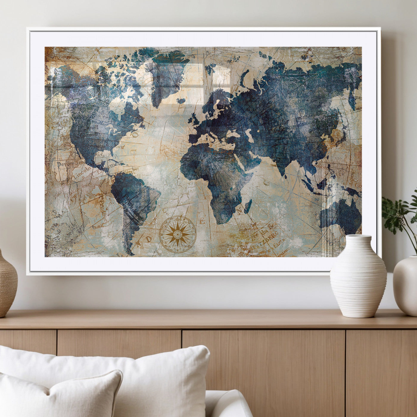 84561-MGV-CV-36X24-Push Pin World Map Canvas Print – Framed Wall Art for Couples, Travel Tracker Map, Anniversary Gift for Home Decor