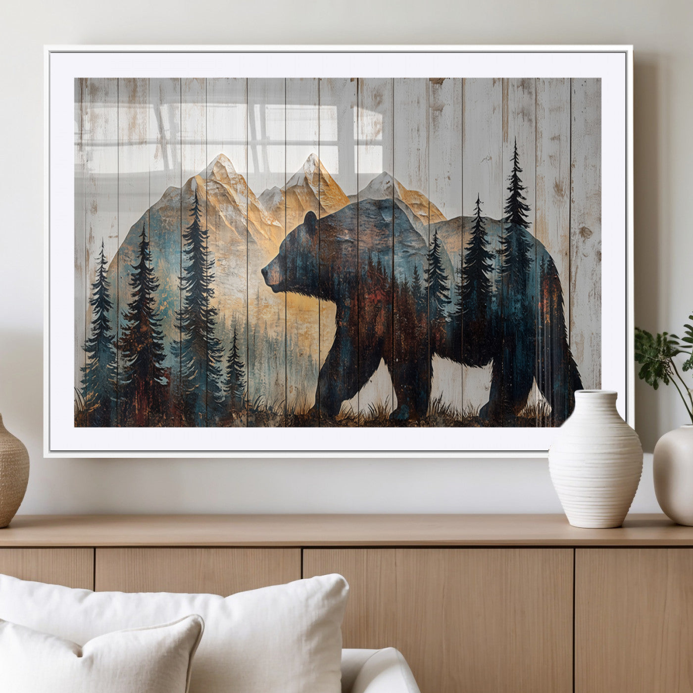 90077-MGV-CV-36X24 - Rustic Bear Wall Art - Grizzly 399 Bear Wall Art - Mountain Wood Canvas Wall Art - Nature Theme