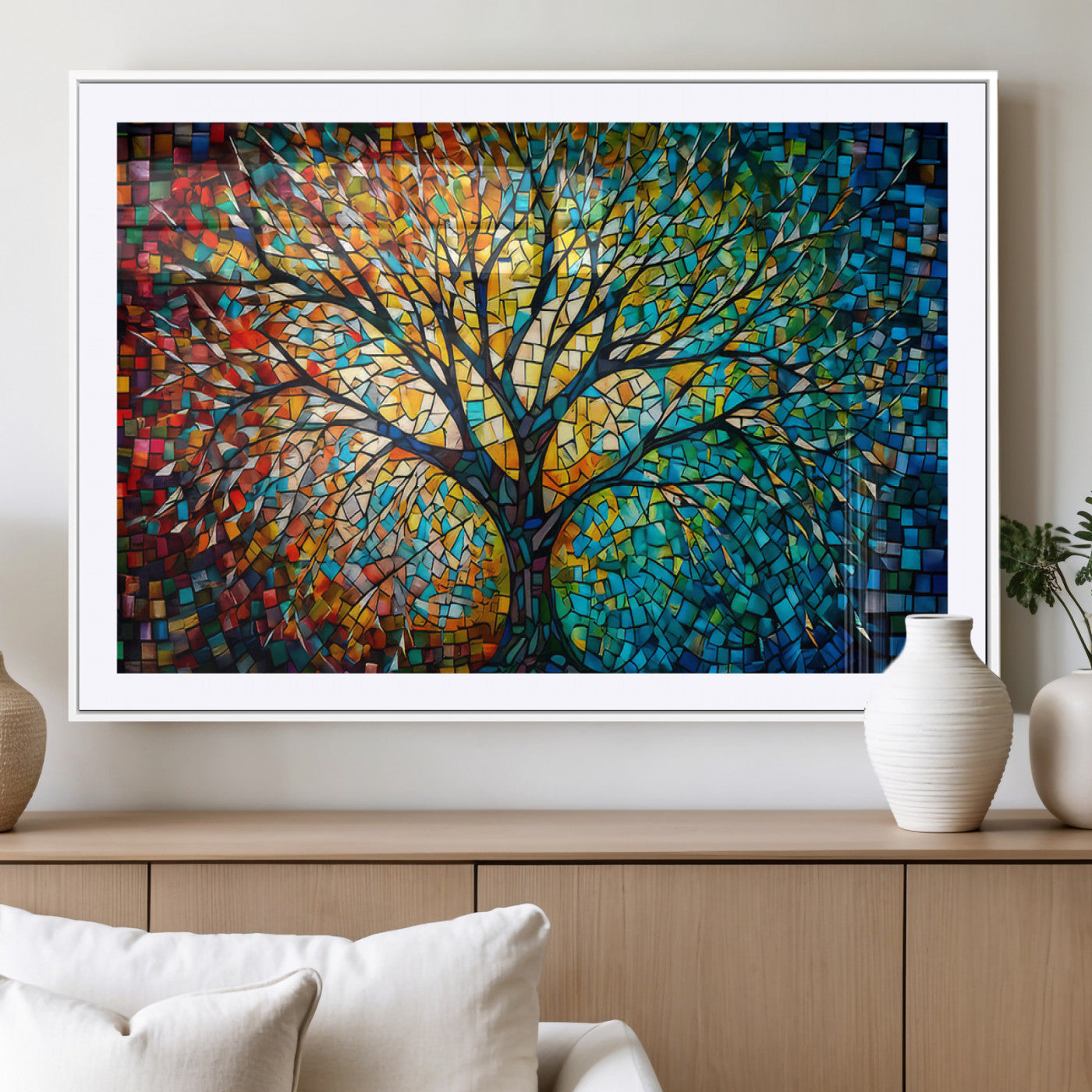 99325-MGV-CV-36X24-Yggdrasil Tree of Life Wall Art Print Canvas | Mosaic Style 3-Panel Canvas Print