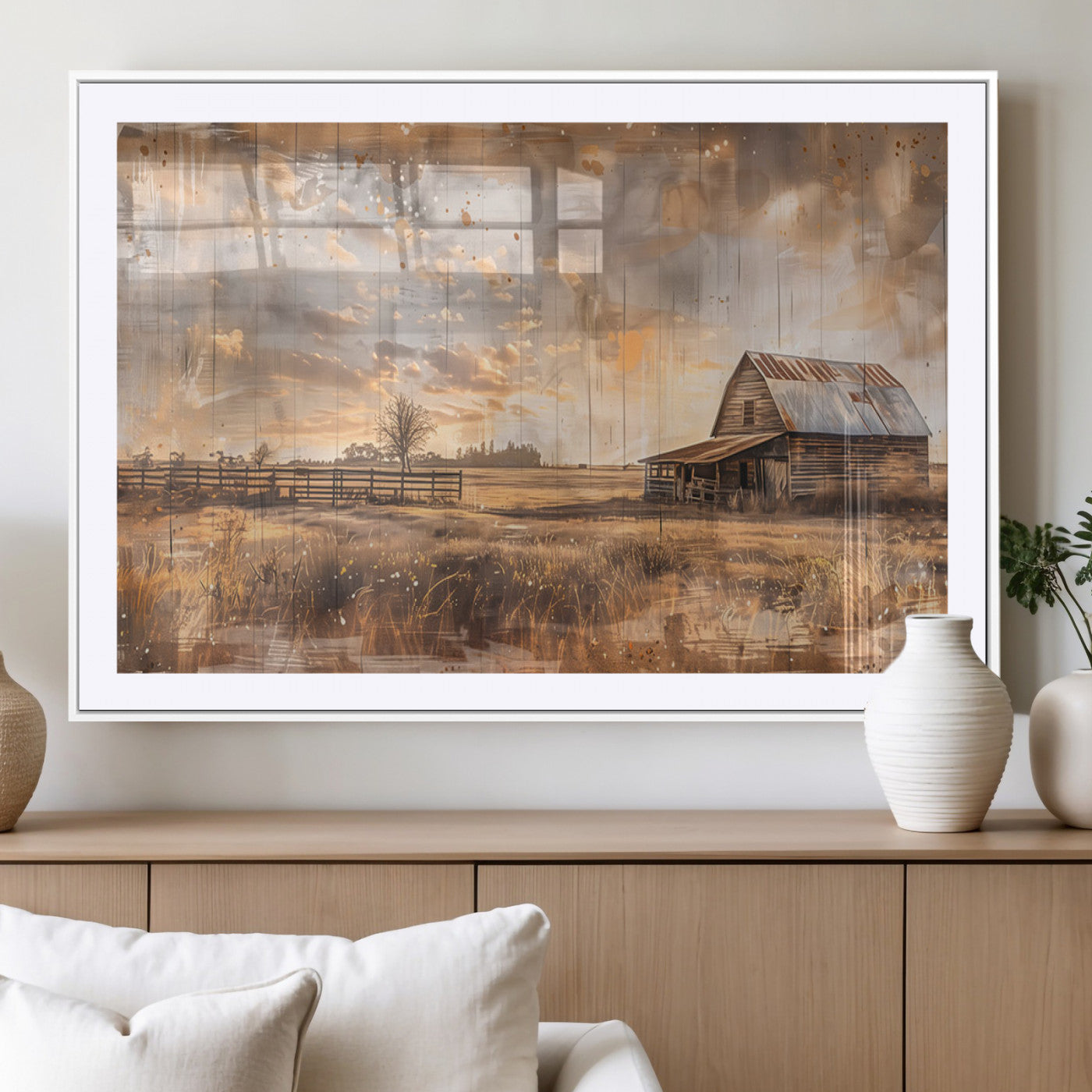 FARM2-MGV-CV-36X24-Rustic Farmhouse Wall Art Canvas Print | Barn and Field Canvas Print | Vintage Country Landscape
