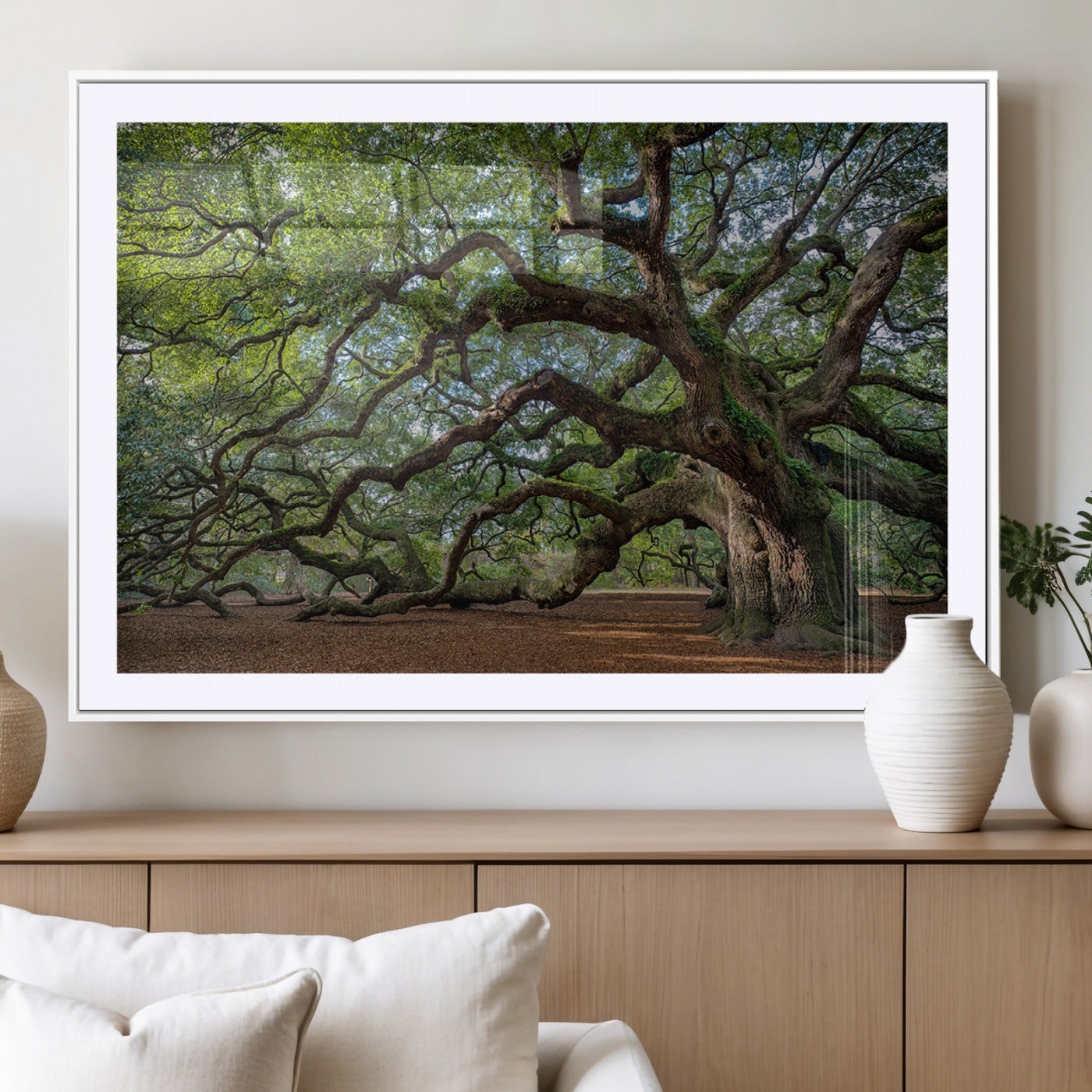 MGC-FP-36x24 - Ancient Oak Tree Wall Art – Canvas Print of Expansive Branches Lush Green Canopy, Tranquil Landscape, Majestic Nature Decor for Home or Office