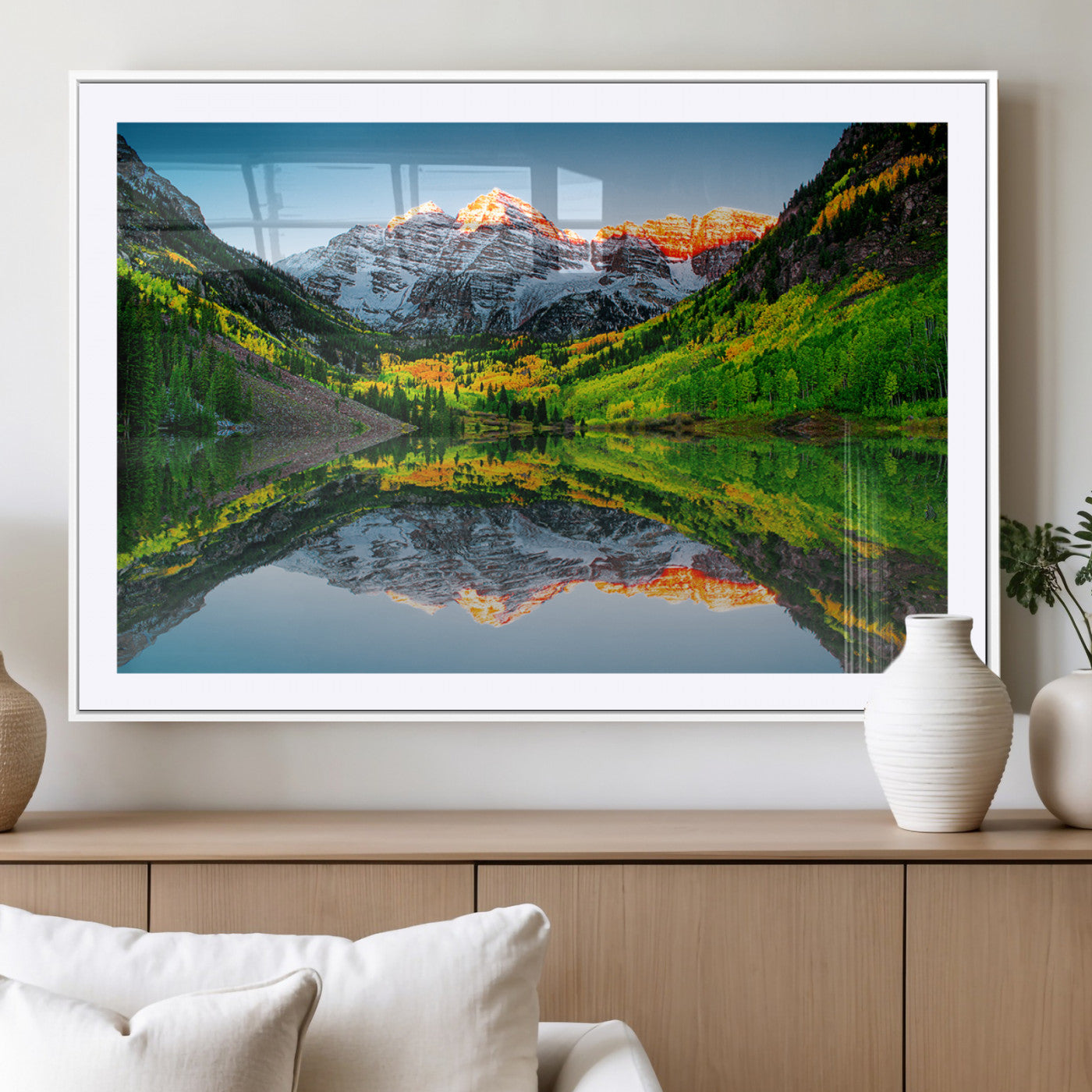 17996974-MGV-CV-36X24-Sunrise Maroon Bells Lake Wall Art Canvas Print – Framed Elk Mountains Landscape Artwork for Home, Office
