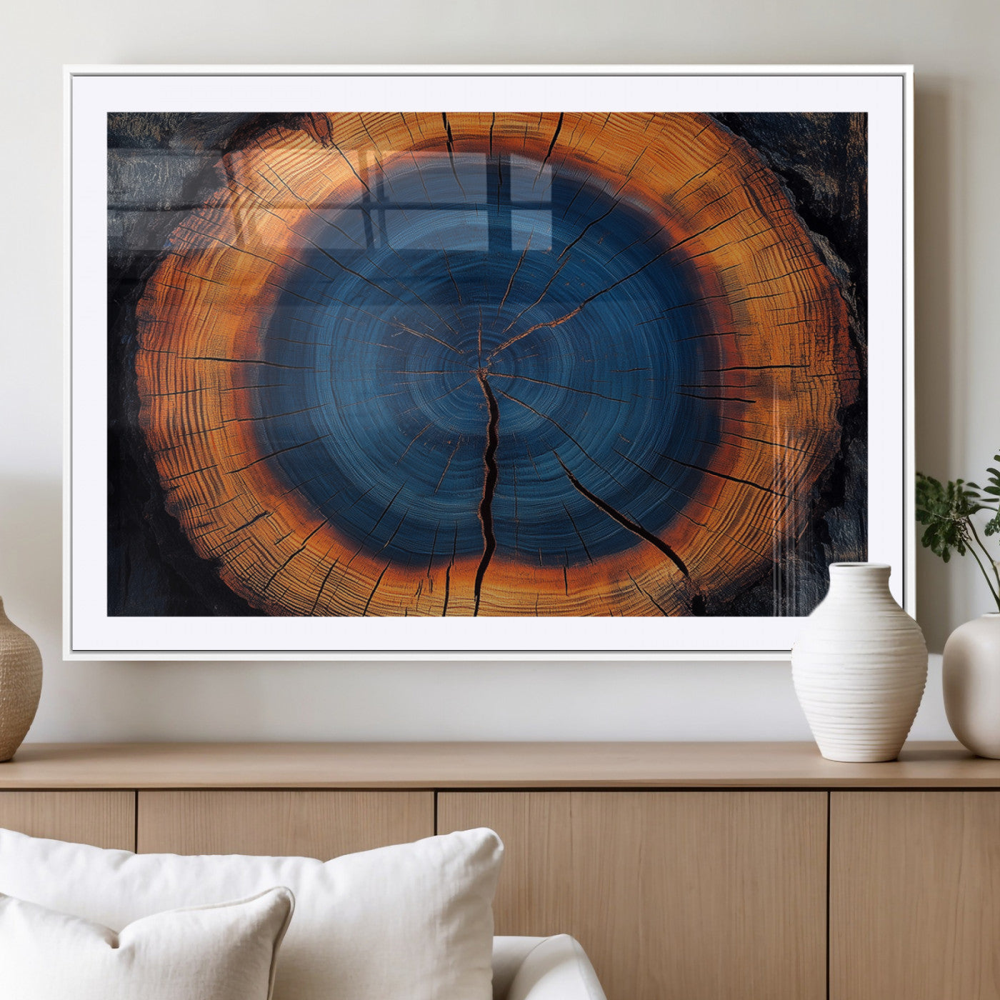 MGC-FP-36x24 - Abstract Tree Ring Wall Art Print, Natural Rustic Wood Texture Canvas Print, Framed Tree Ring Printing, Wood Tree Stump Artwork Canvas Print