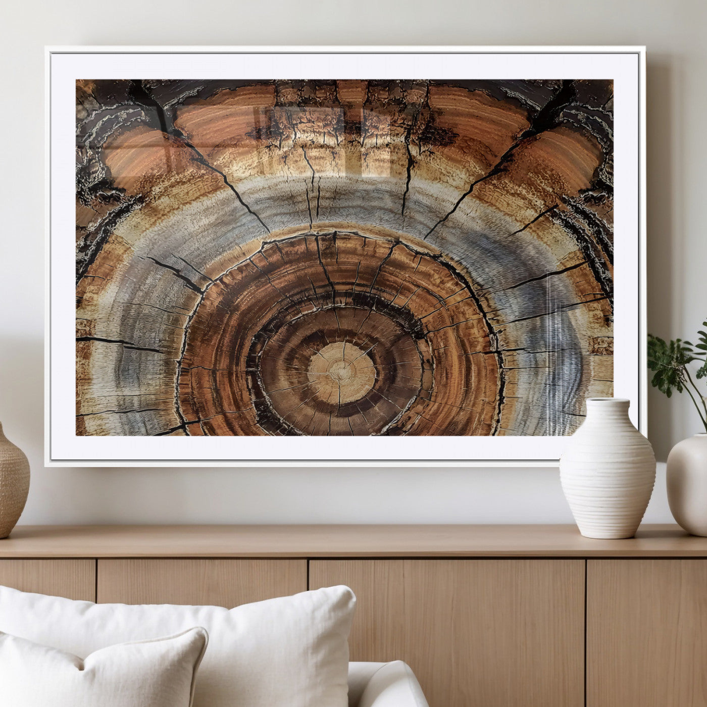 15184146-MGV-CV-36X24 - Tree Rings Wall Art Canvas Print, Framed Wood Texture Art Picture Print, Rustic Pattern Perfect Rustic Organic Decor Artwork
